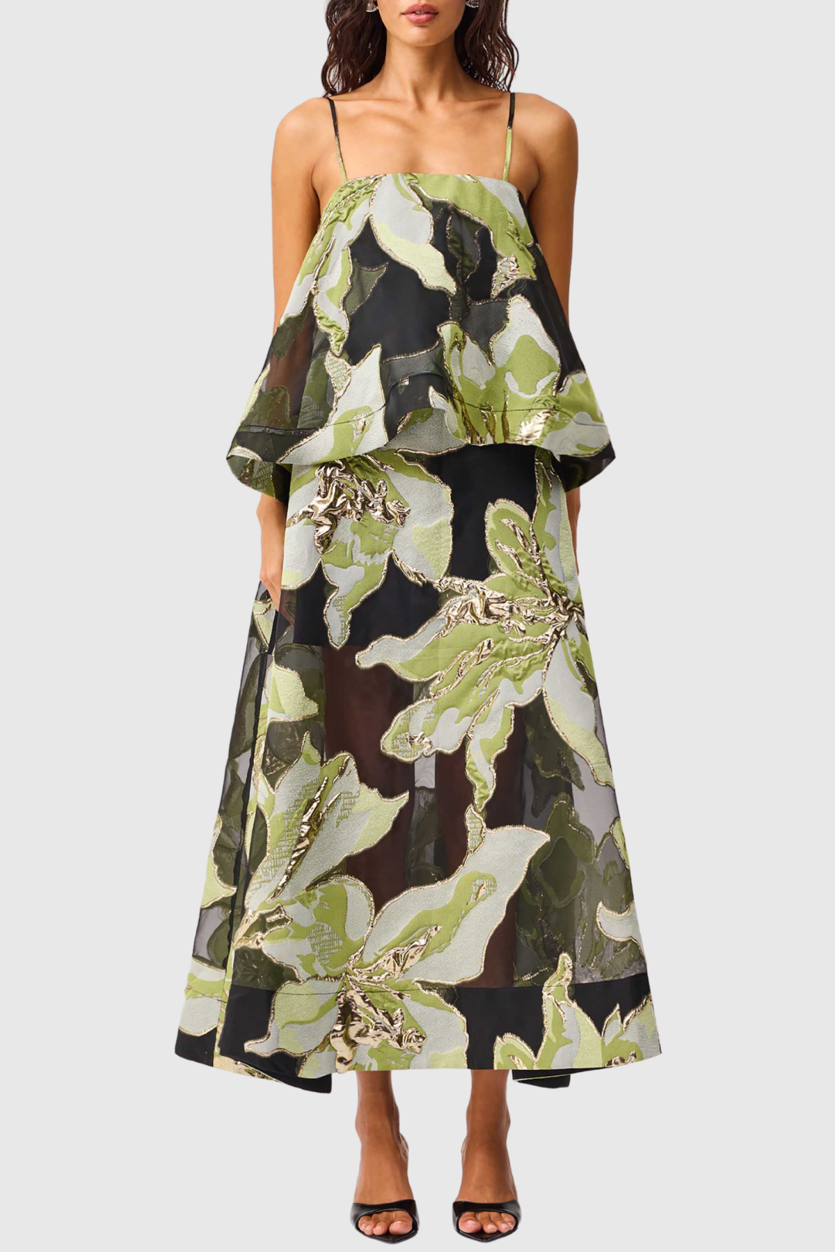 LennoxFloralJacquardMaxiDress-Green7 LENNOX GREEN JACQUARD MAXI DRESS - FLORAL FORMAL