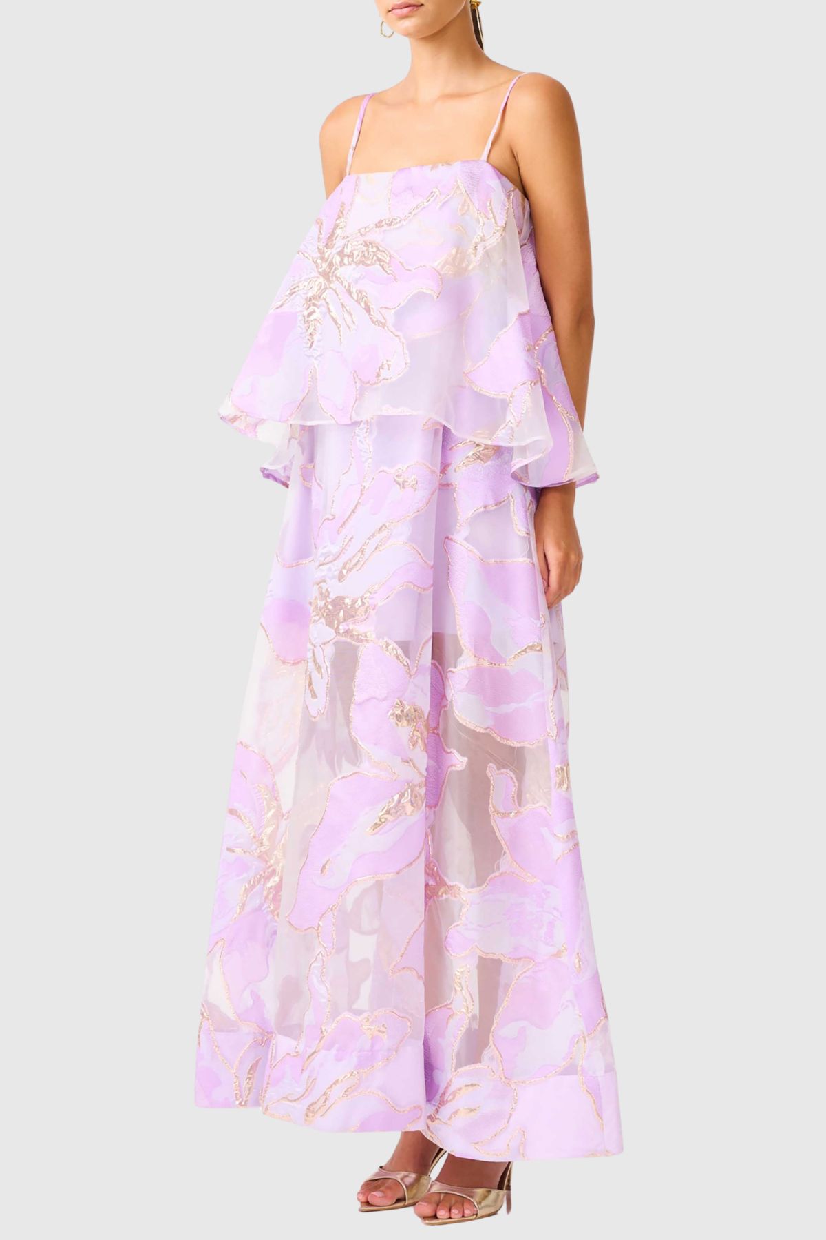LENNOX FLORAL JACQUARD MAXI DRESS - PURPLE