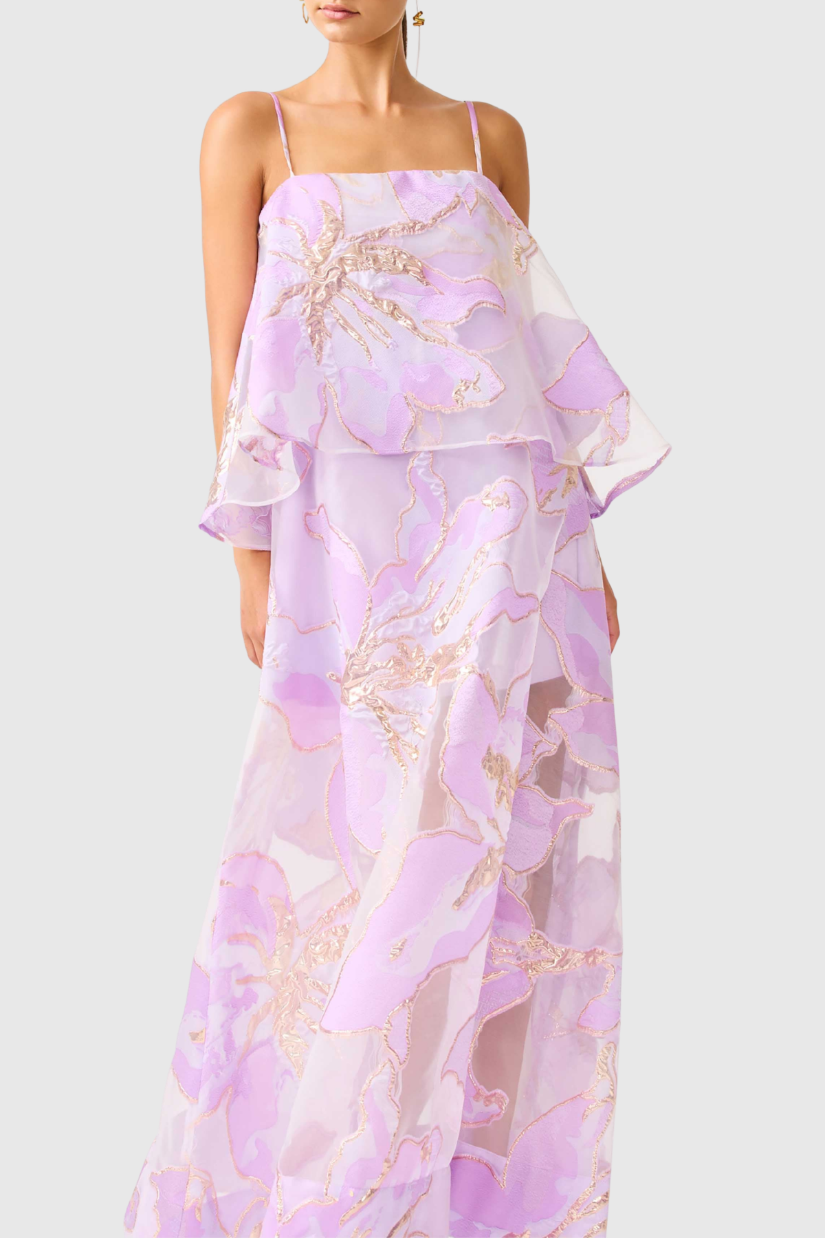 LENNOX FLORAL JACQUARD MAXI DRESS - PURPLE