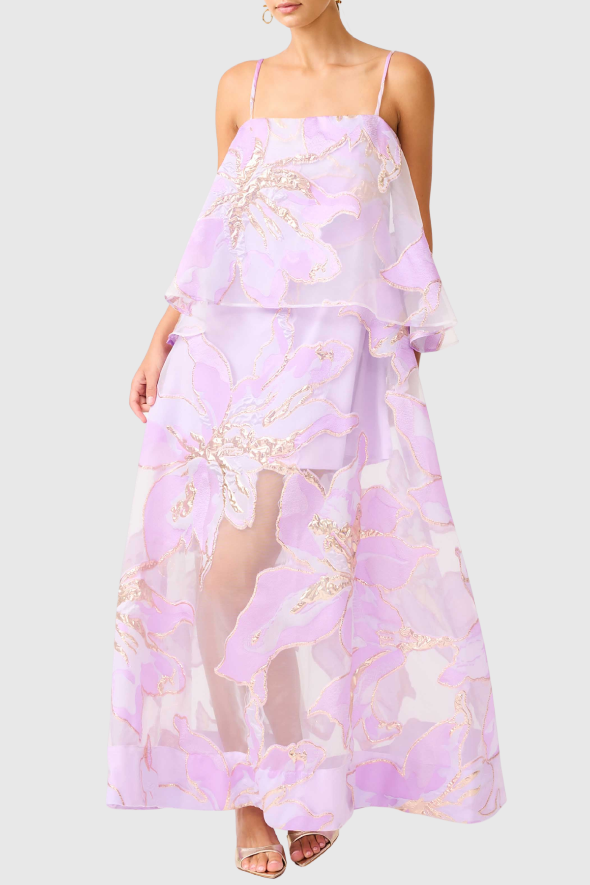 LENNOX FLORAL JACQUARD MAXI DRESS - PURPLE