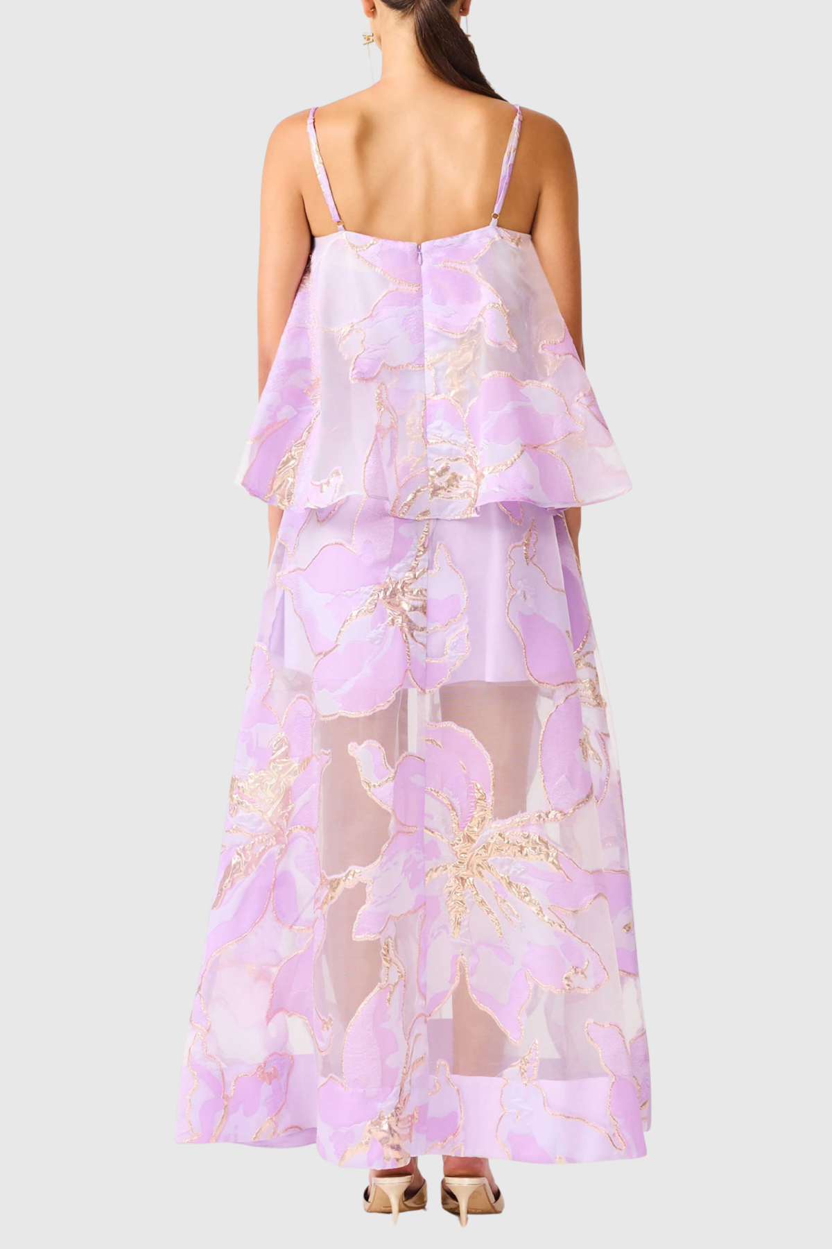 LENNOX FLORAL JACQUARD MAXI DRESS - PURPLE