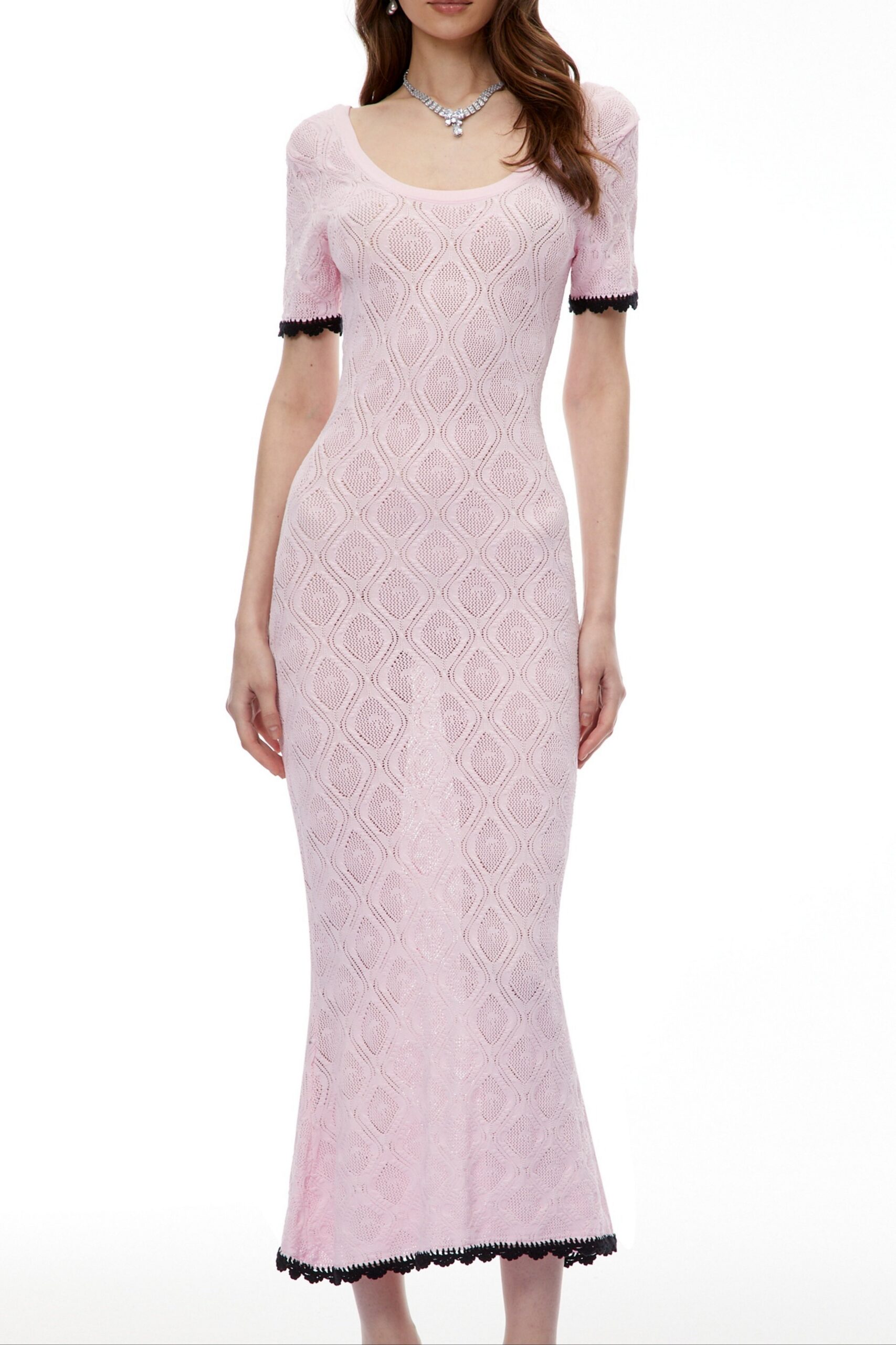 MOLLY PINK TEXTURED KNIT MIDI DRESS FOR WEDDING