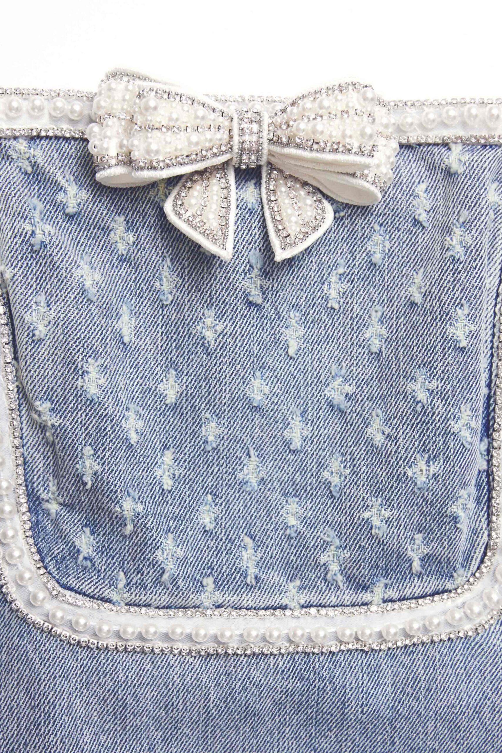 LIGHT BLUE DENIM BOW MINI DRESS FOR PARTY