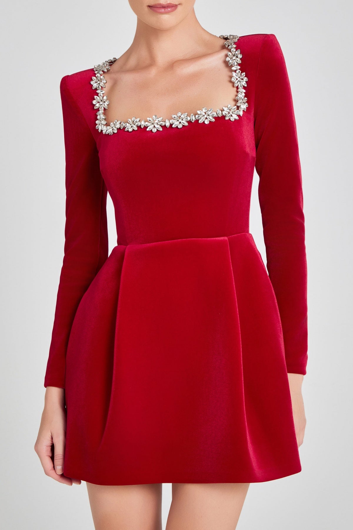 RED SQUARE COLLAR MINI BANDAGE DRESS
