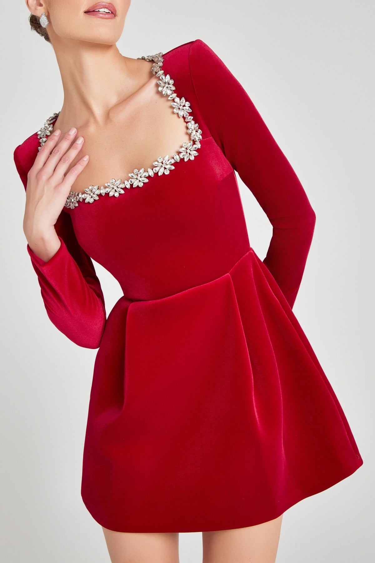 RED SQUARE COLLAR MINI BANDAGE DRESS