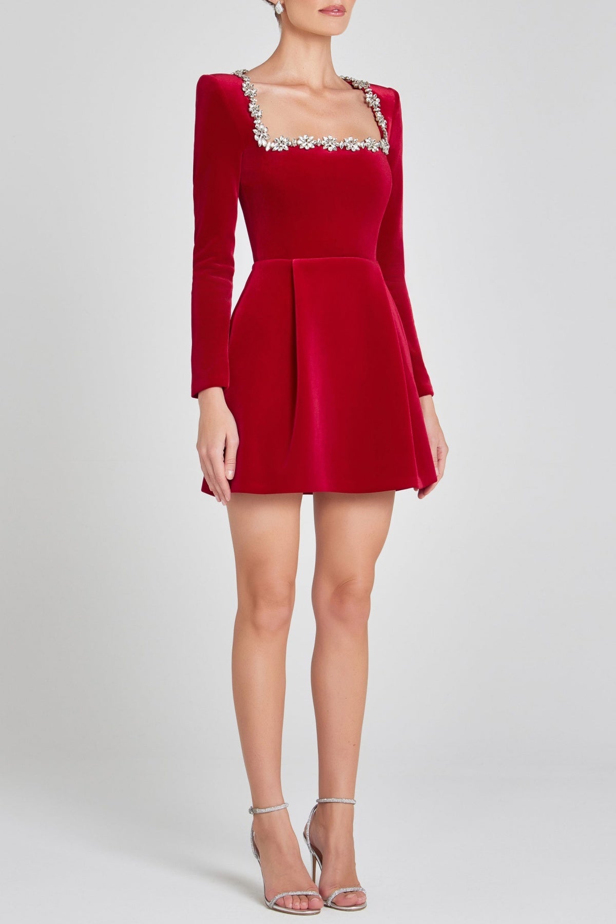 RED SQUARE COLLAR MINI BANDAGE DRESS