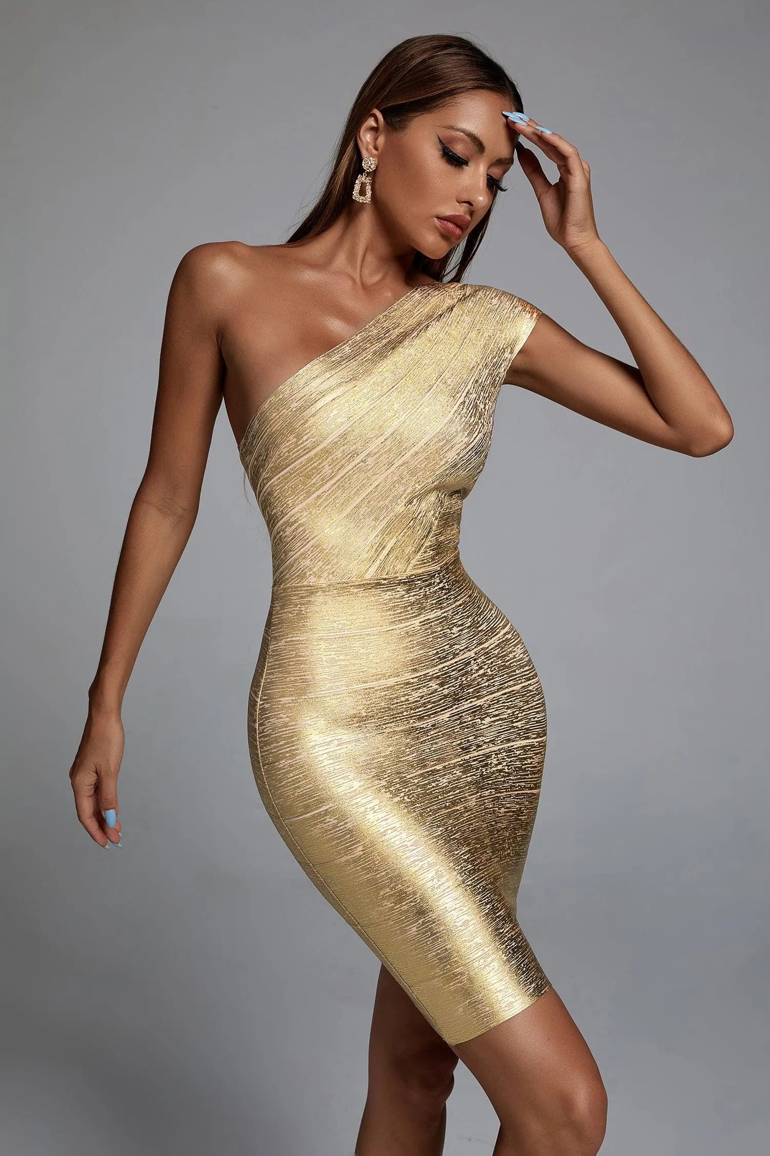 LILIA METALLIC MINI BANDAGE PARTY DRESS