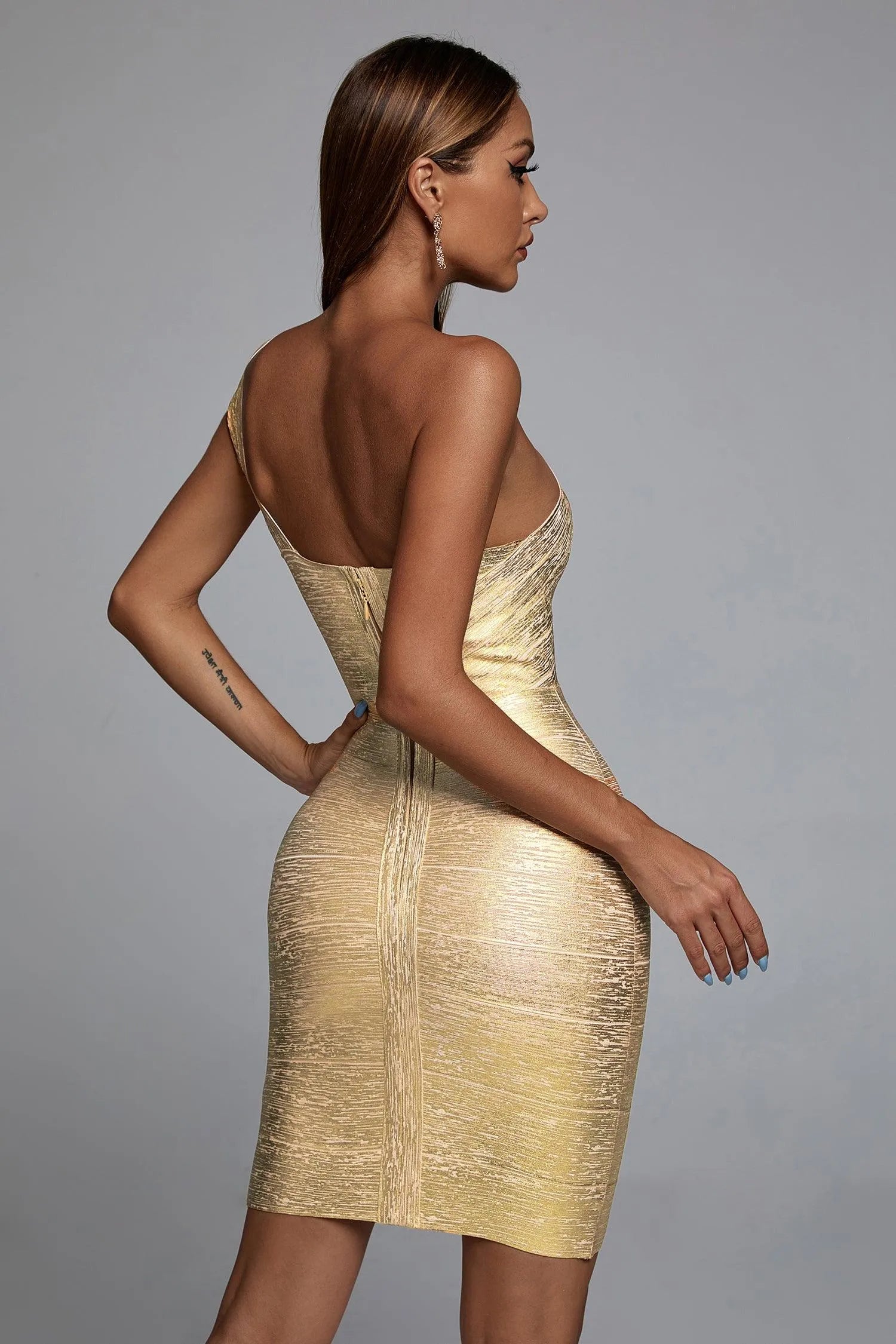 LILIA METALLIC MINI BANDAGE PARTY DRESS