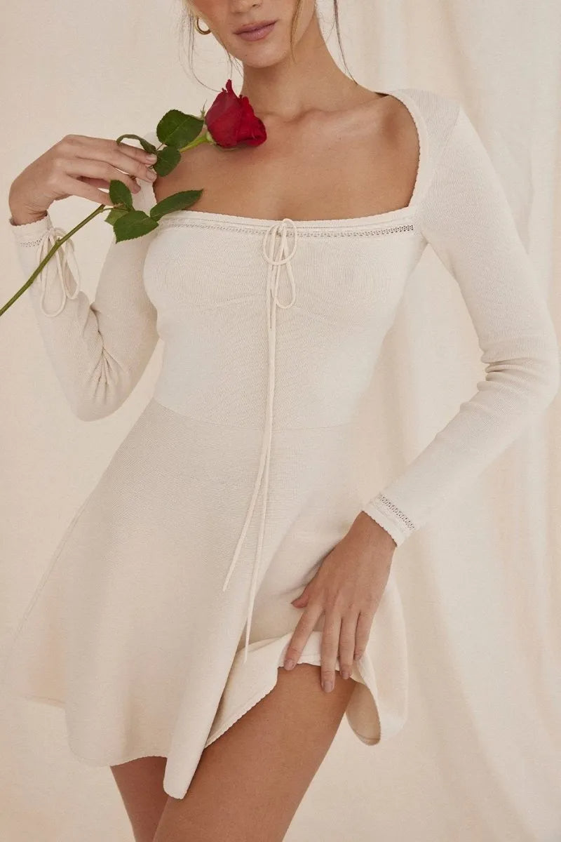 LILLIAN SQUARE-NECK KNIT MINI DRESS FOR COCKTAIL PARTY