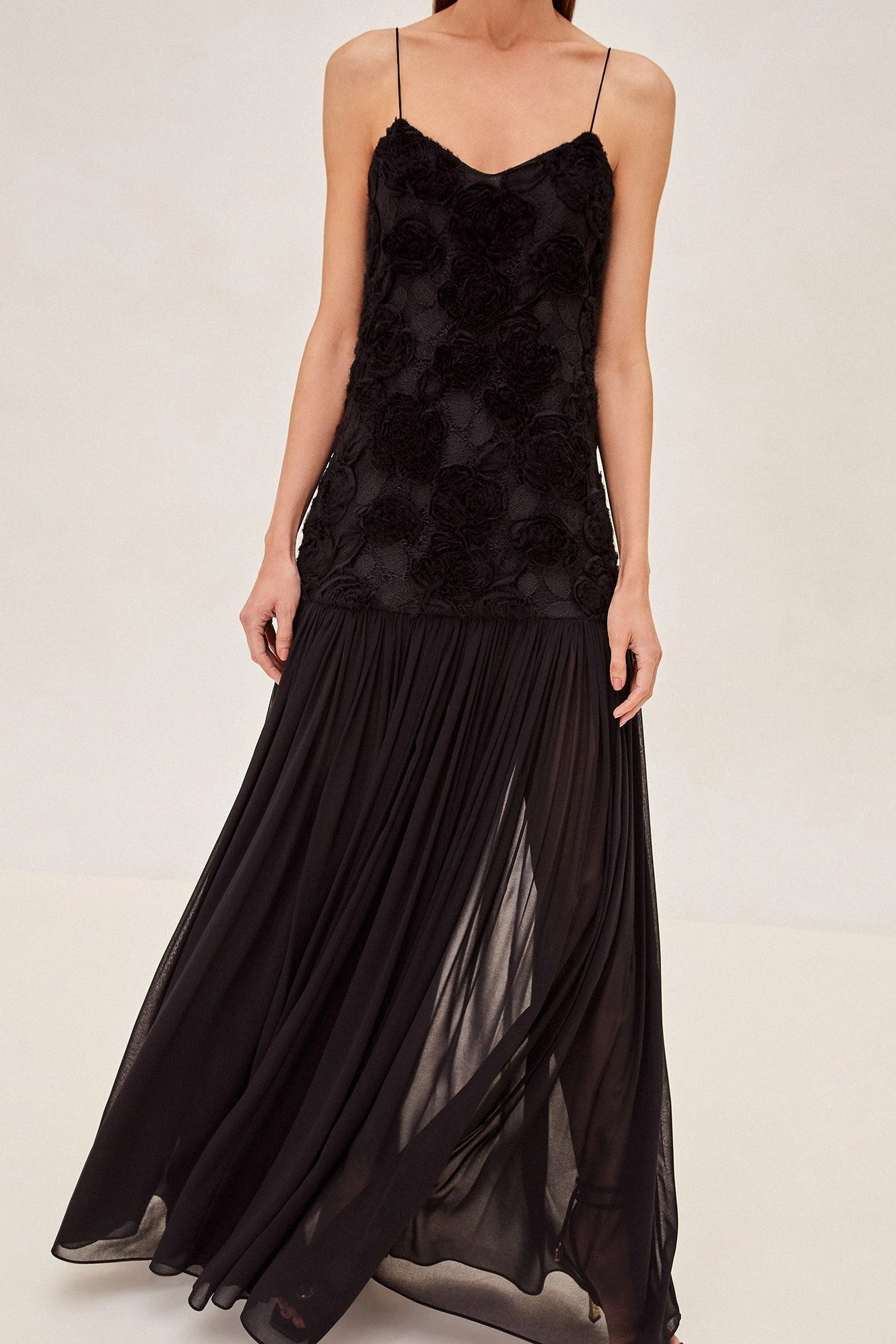 BLACK LILLIE FLORAL RUFFLE MAXI DRESS