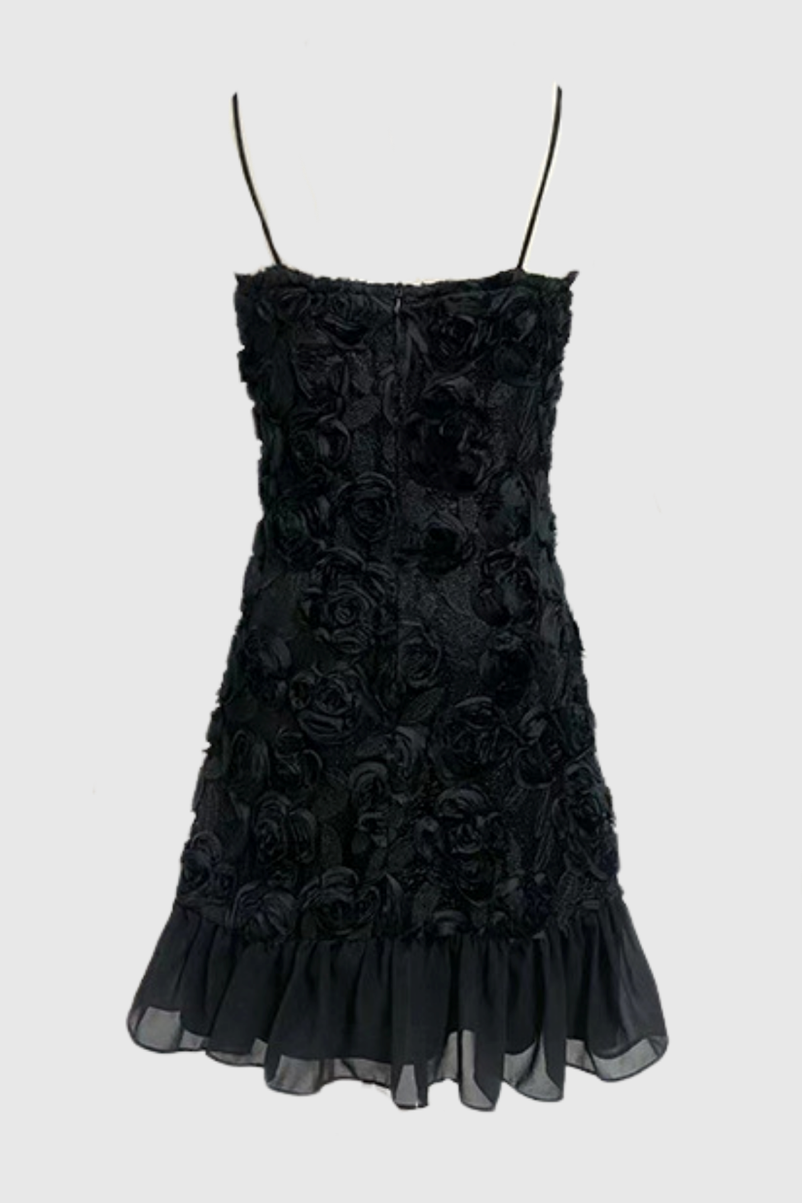 BLACK LILLIE SPAGHETTI FLORAL RUFFLE MINI DRESS