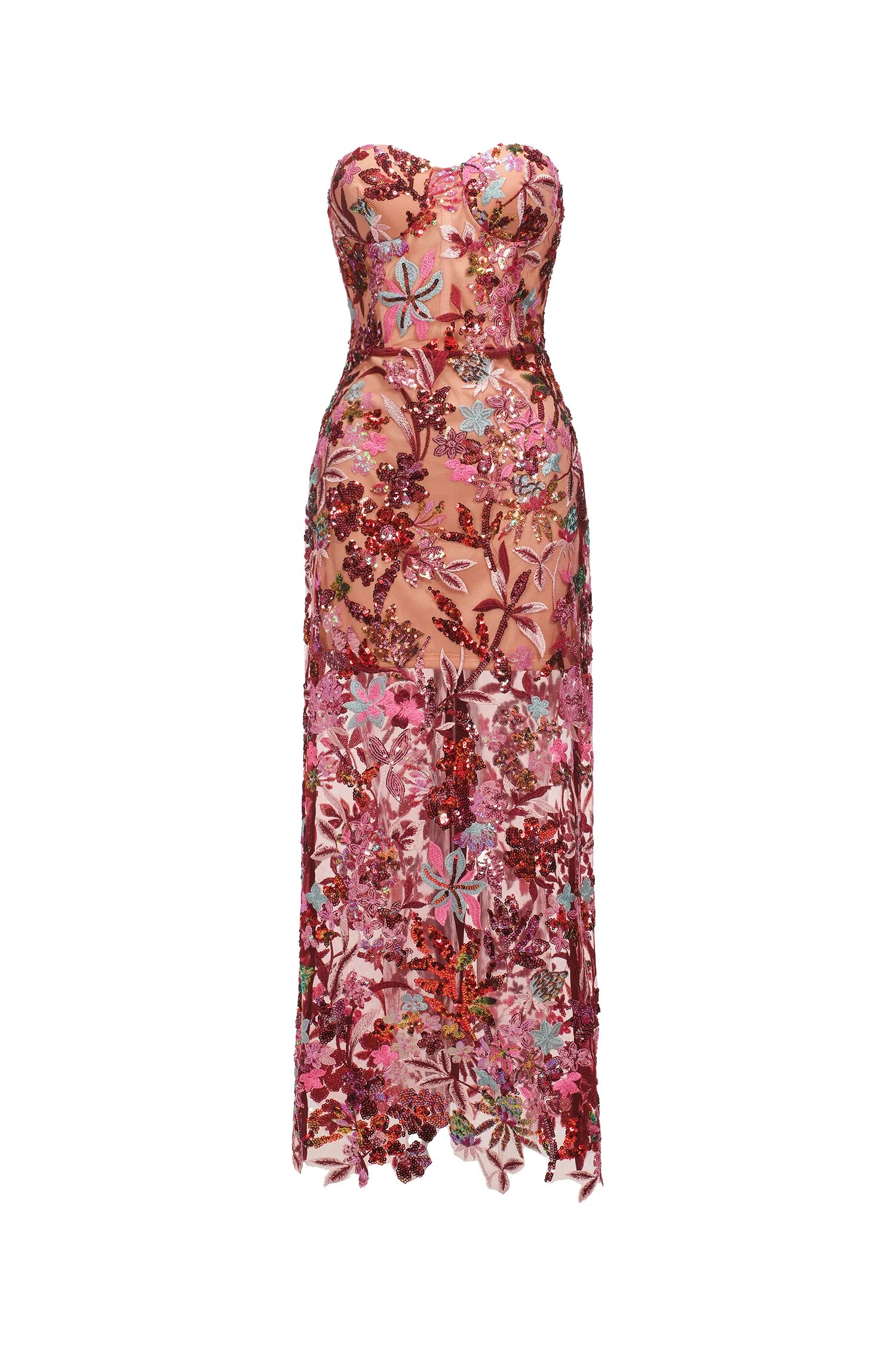 ARABELA CHACHI RED STRAPLESS EMBROIDERED MAXI DRESS