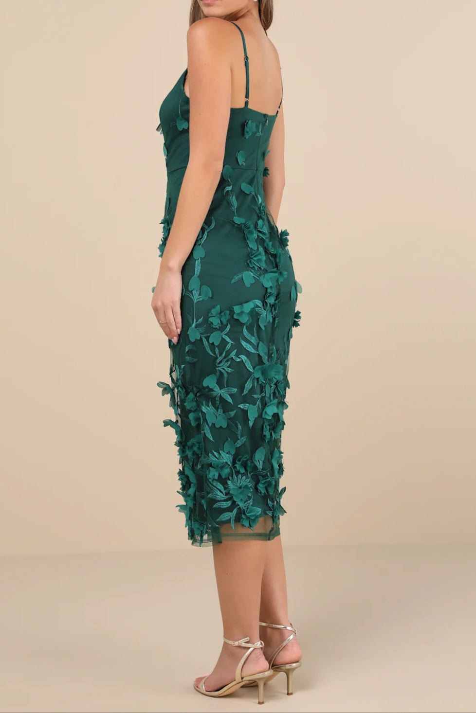 EMERALD FLORAL EMBROIDERED MIDI DRESS FOR EVENTS