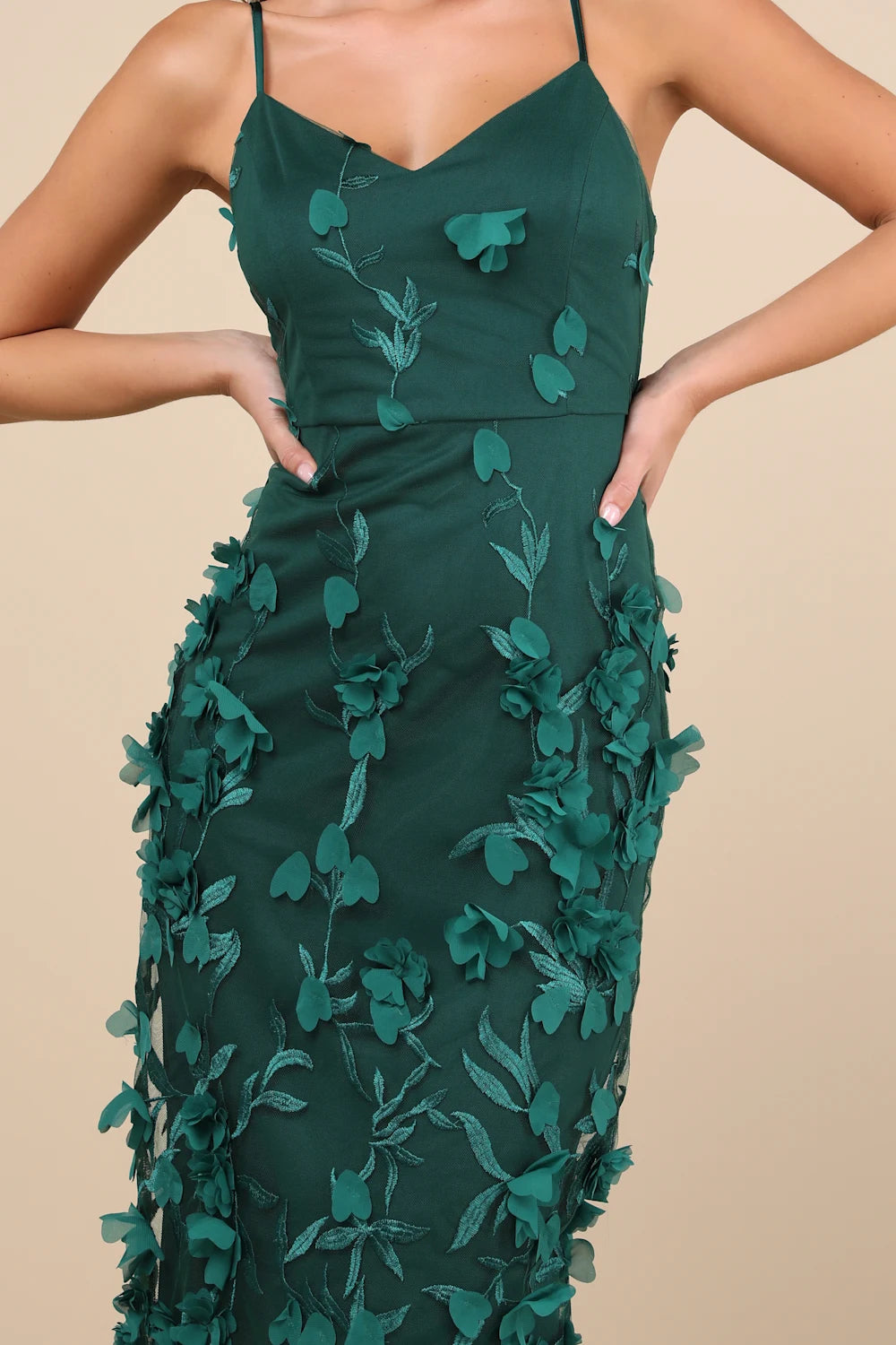 EMERALD FLORAL EMBROIDERED MIDI DRESS FOR EVENTS