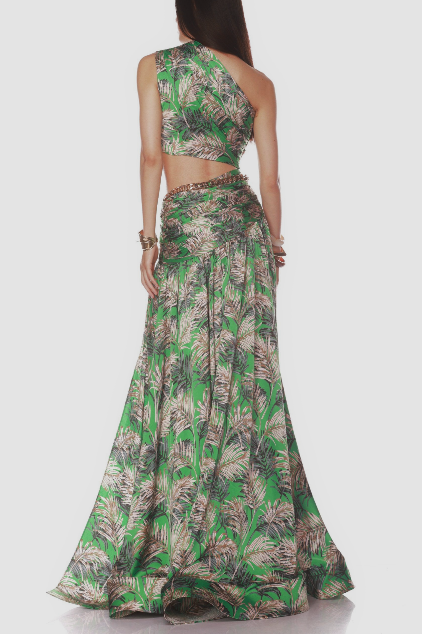 ONE SHOULDER LEAF PRINT TWO-PIECE SUMMER SET