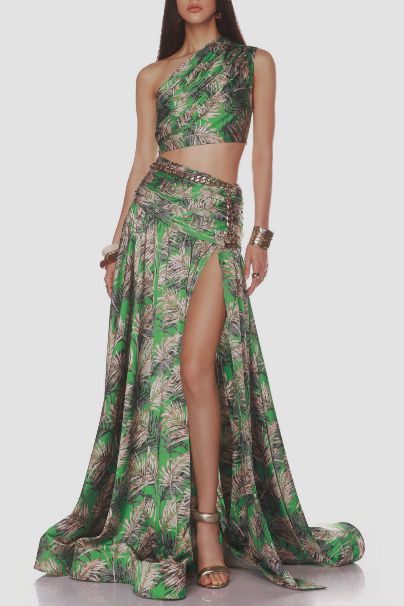 LinzieOneShoulderLeavePrintTwoPieceSet_3 ONE SHOULDER LEAF PRINT TWO-PIECE SUMMER SET