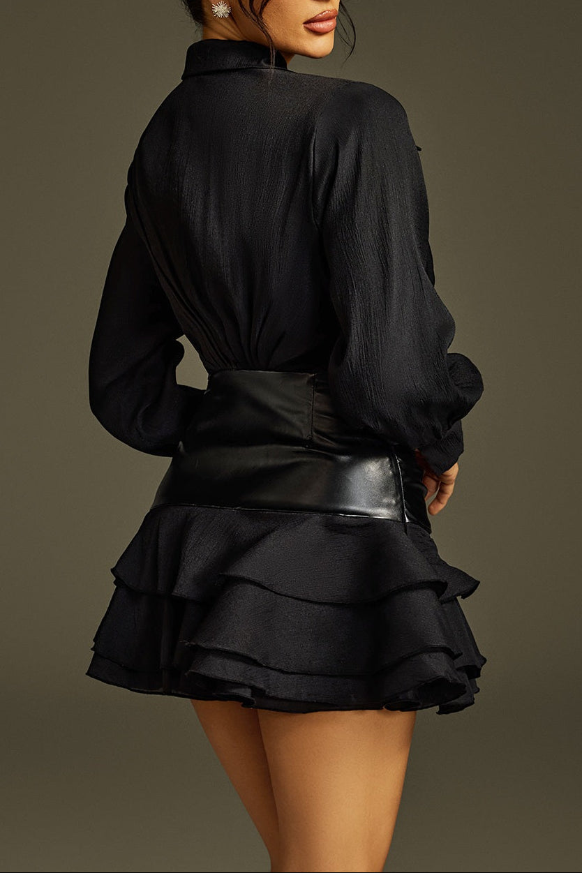 MANDY RUFFLE MINI DRESS BLACK COCKTAIL PARTY