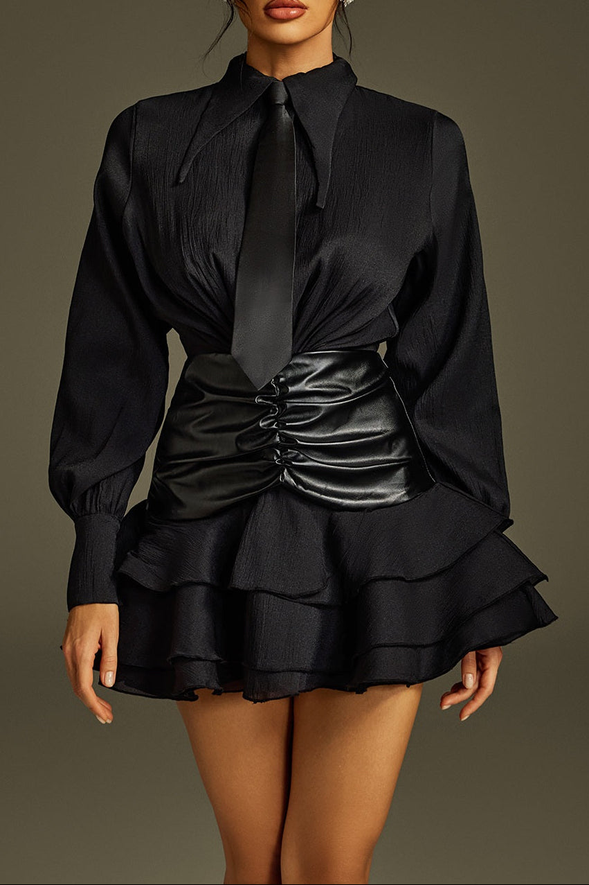 MANDY RUFFLE MINI DRESS BLACK COCKTAIL PARTY