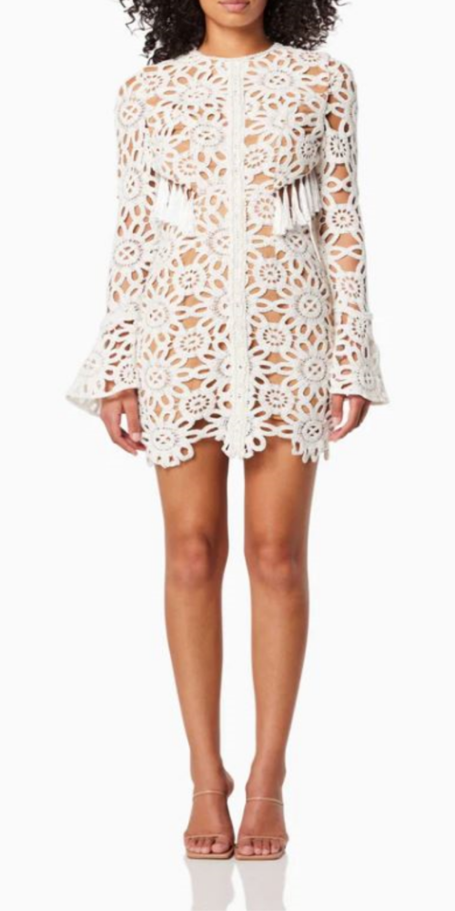 Embroidered hollow mini dress in white Embroidered hollow mini dress in white
