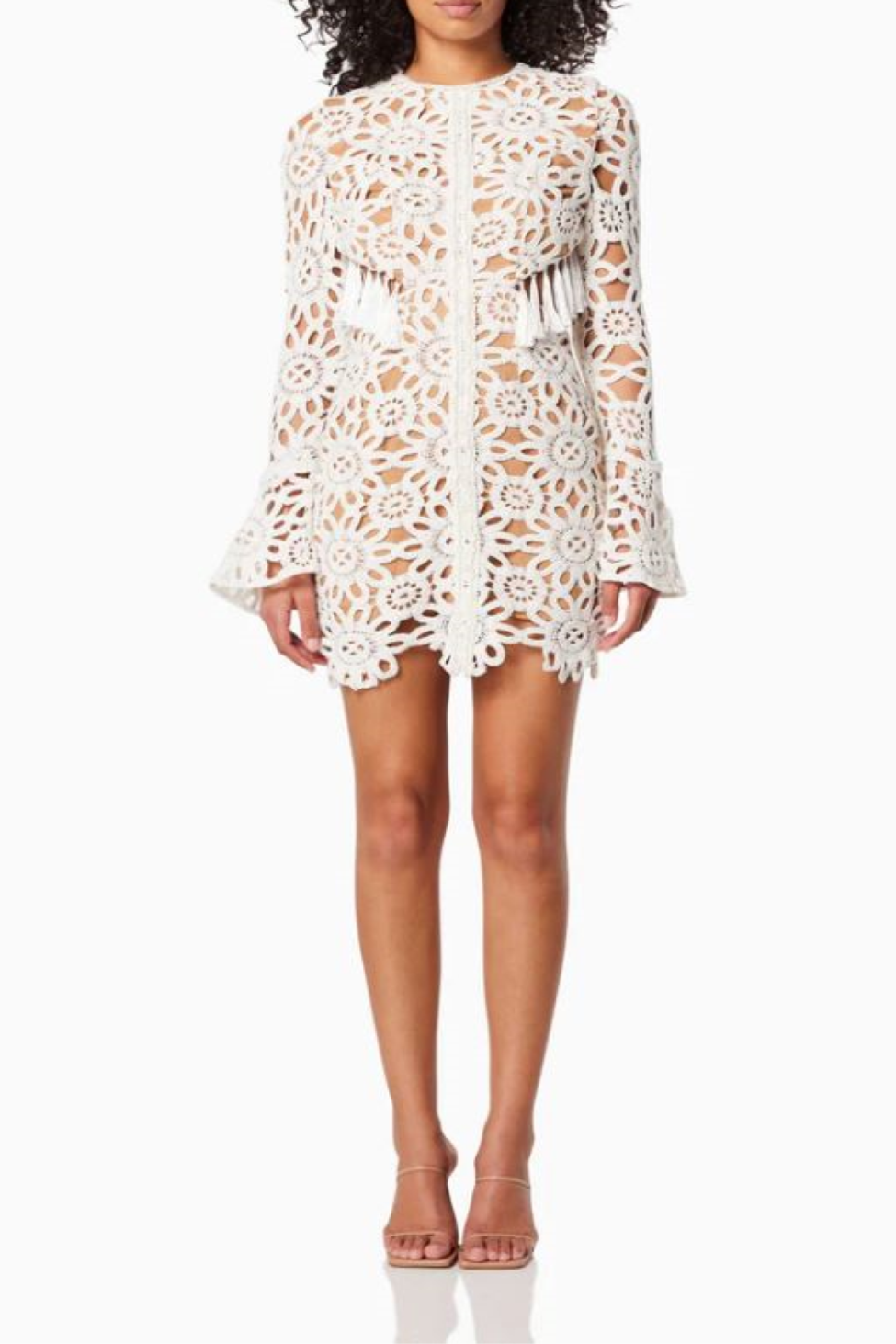 Embroidered hollow mini dress in white