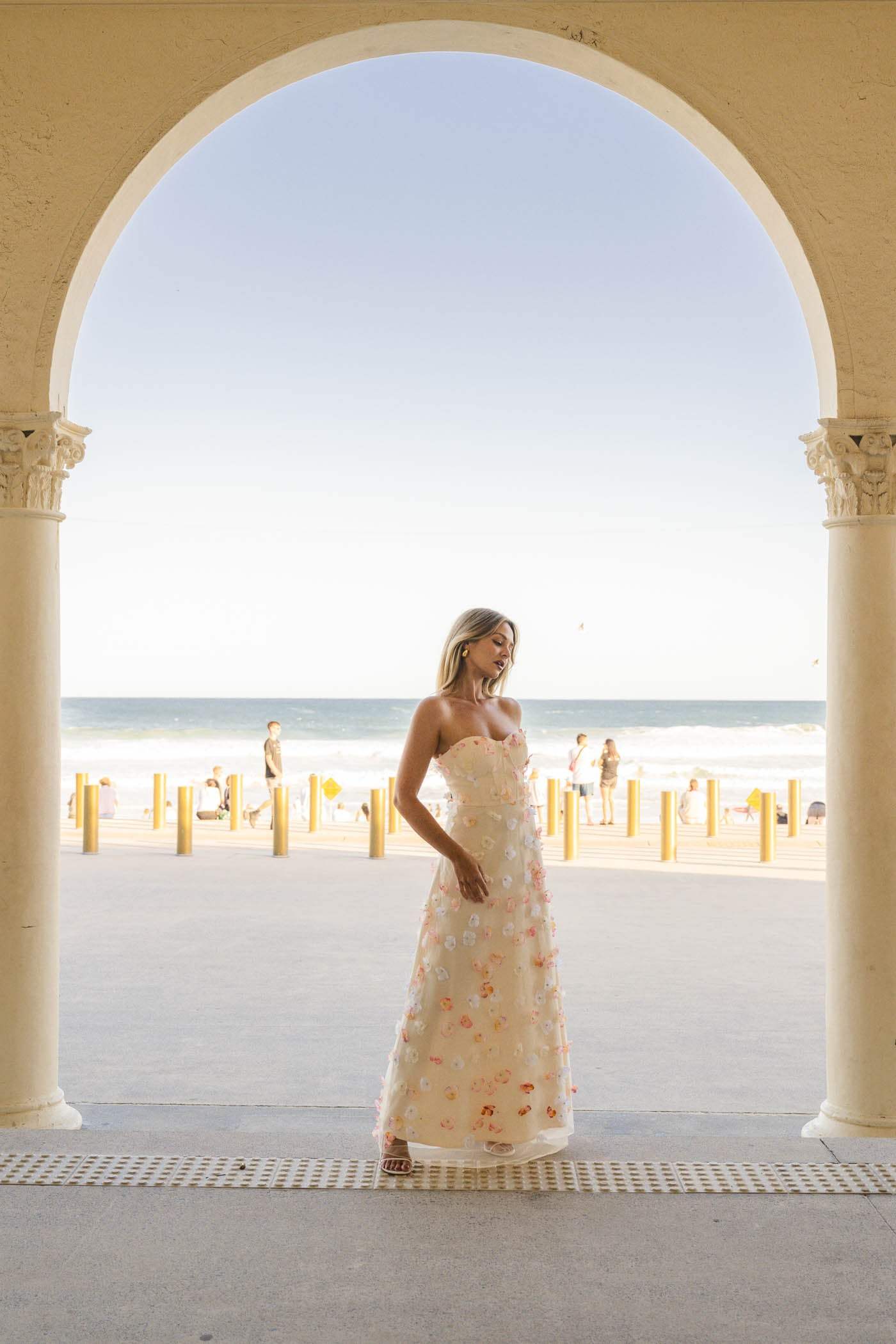 OFF-SHOULDER EMBROIDERED MAXI DRESS APRICOT