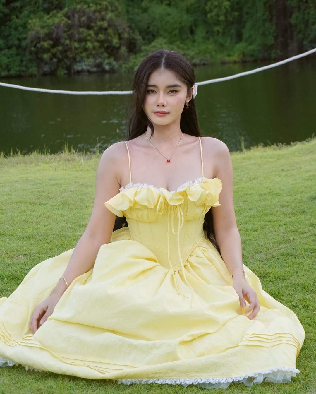 RUFFLE CORSET PUFFY MAXI DRESS YELLOW