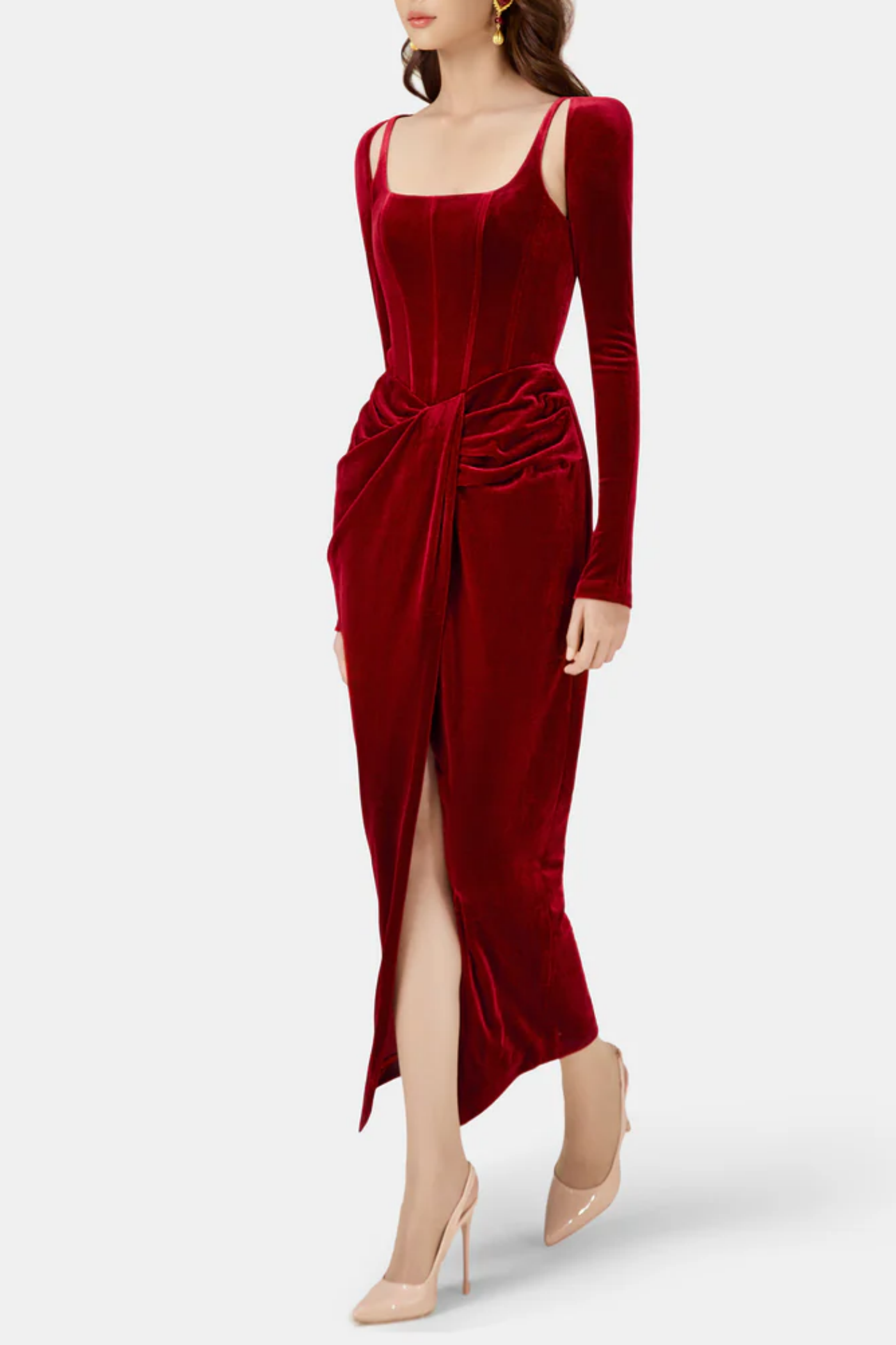 RENWICK VELVET CORSET MIDI DRESS FOR EVENTS