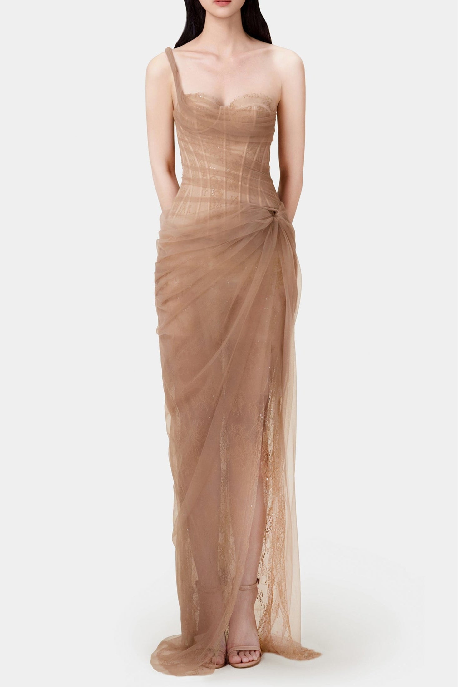 BROWN LACE CORSET BODYCON DRESS