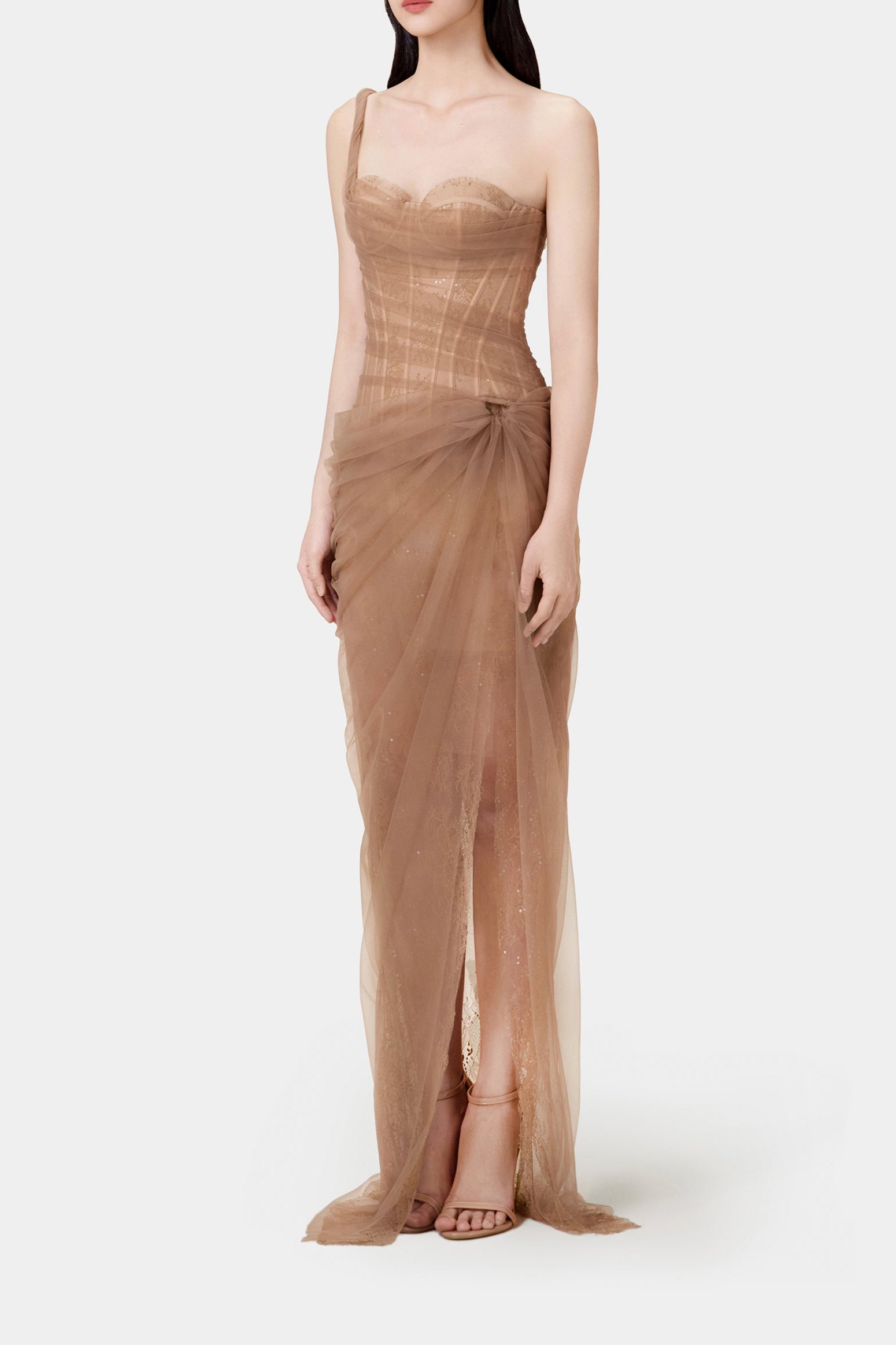 BROWN LACE CORSET BODYCON DRESS