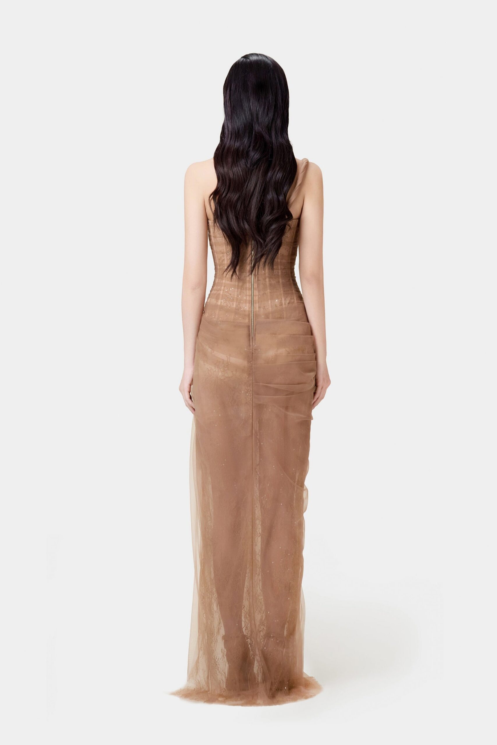 BROWN LACE CORSET BODYCON DRESS