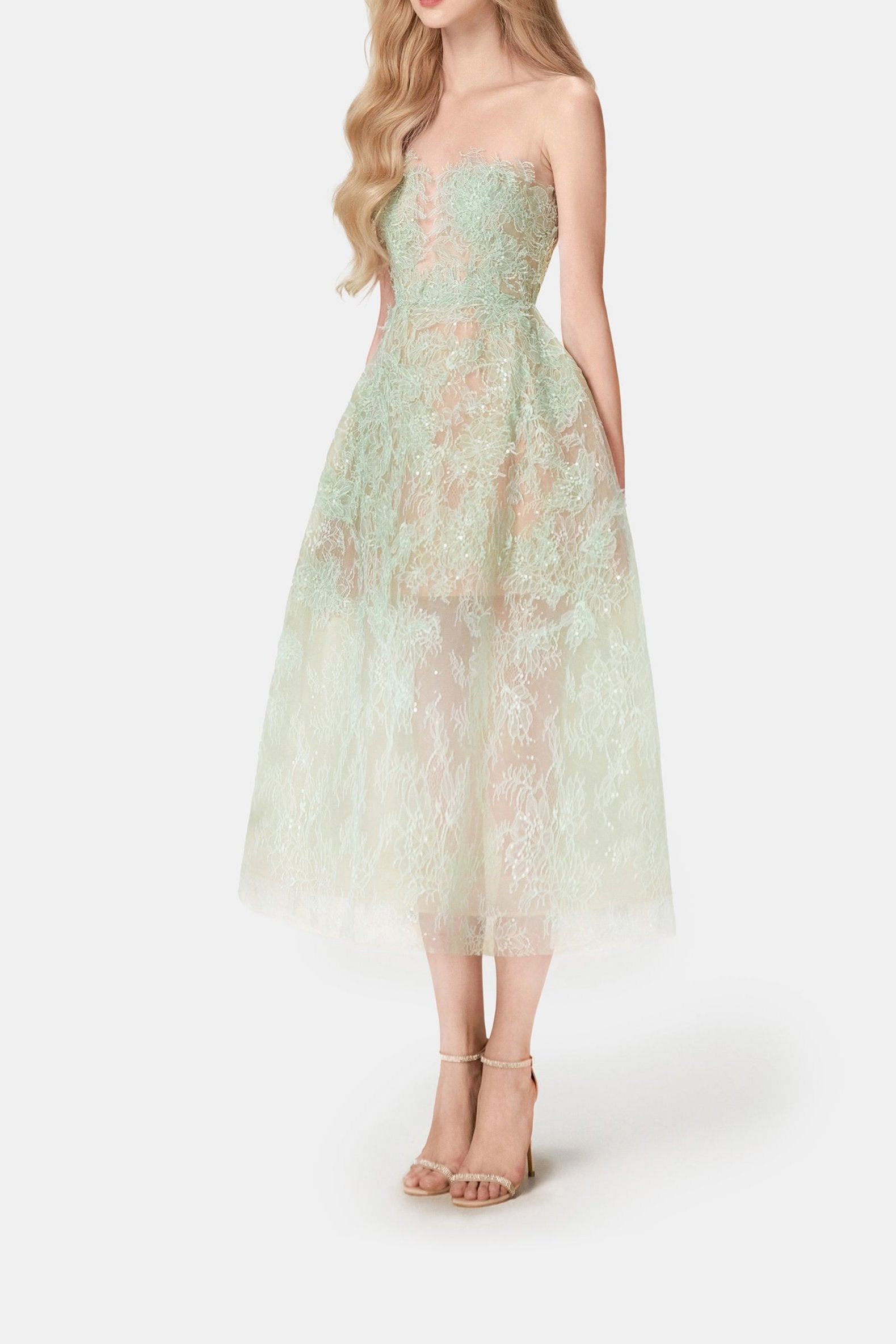 MINT BEADED LACE COCKTAIL SHEATH DRESS