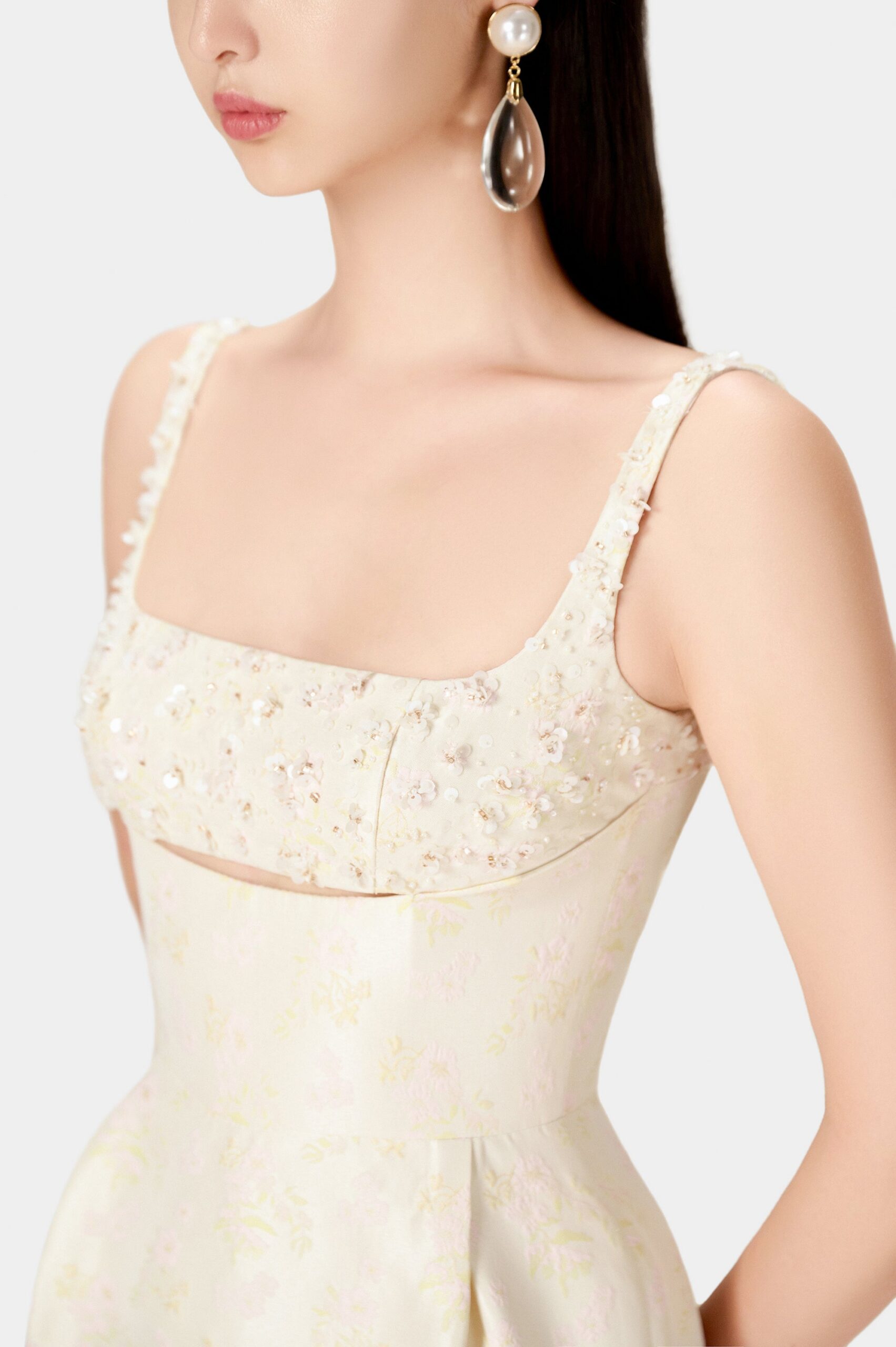 BEADED BROCADE PENCIL MIDI DRESS FOR EVENING