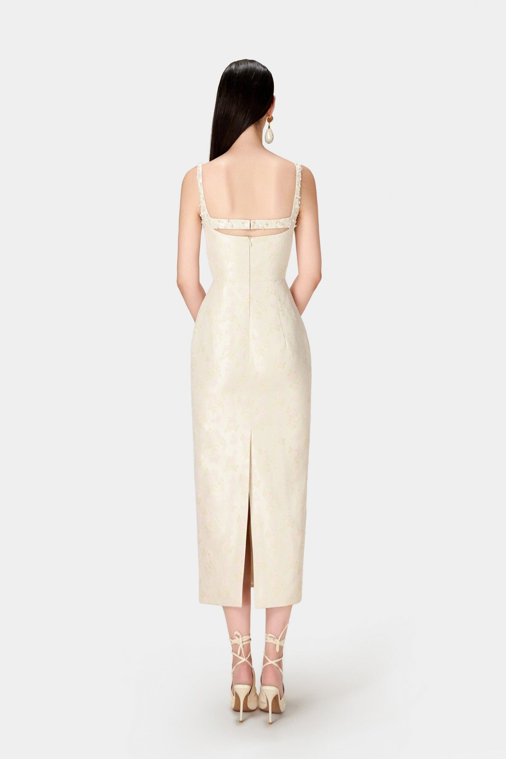 BEADED BROCADE PENCIL MIDI DRESS FOR EVENING
