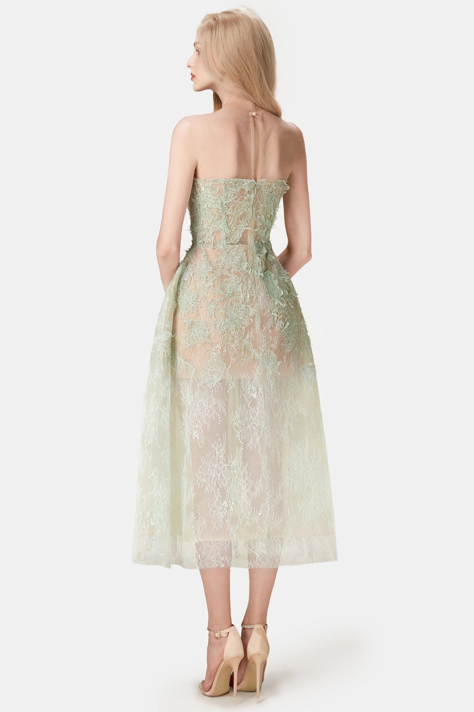 MINT BEADED LACE COCKTAIL SHEATH DRESS