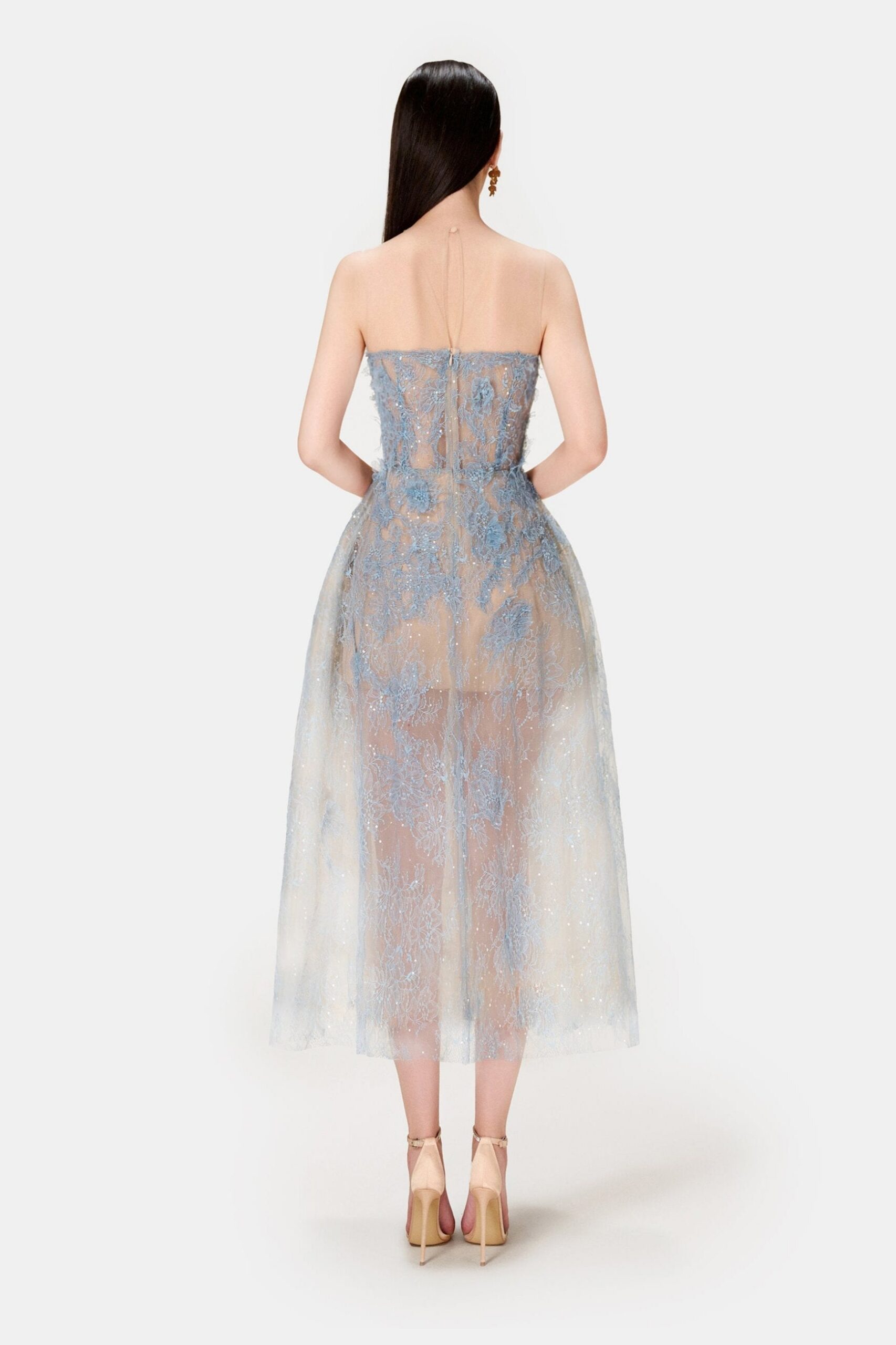 BLUE BEADED LACE COCKTAIL DRESS