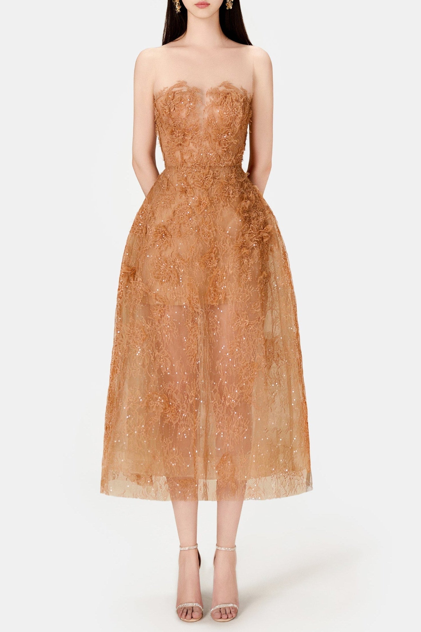 HONEY BEADED LACE COCKTAIL DRESS