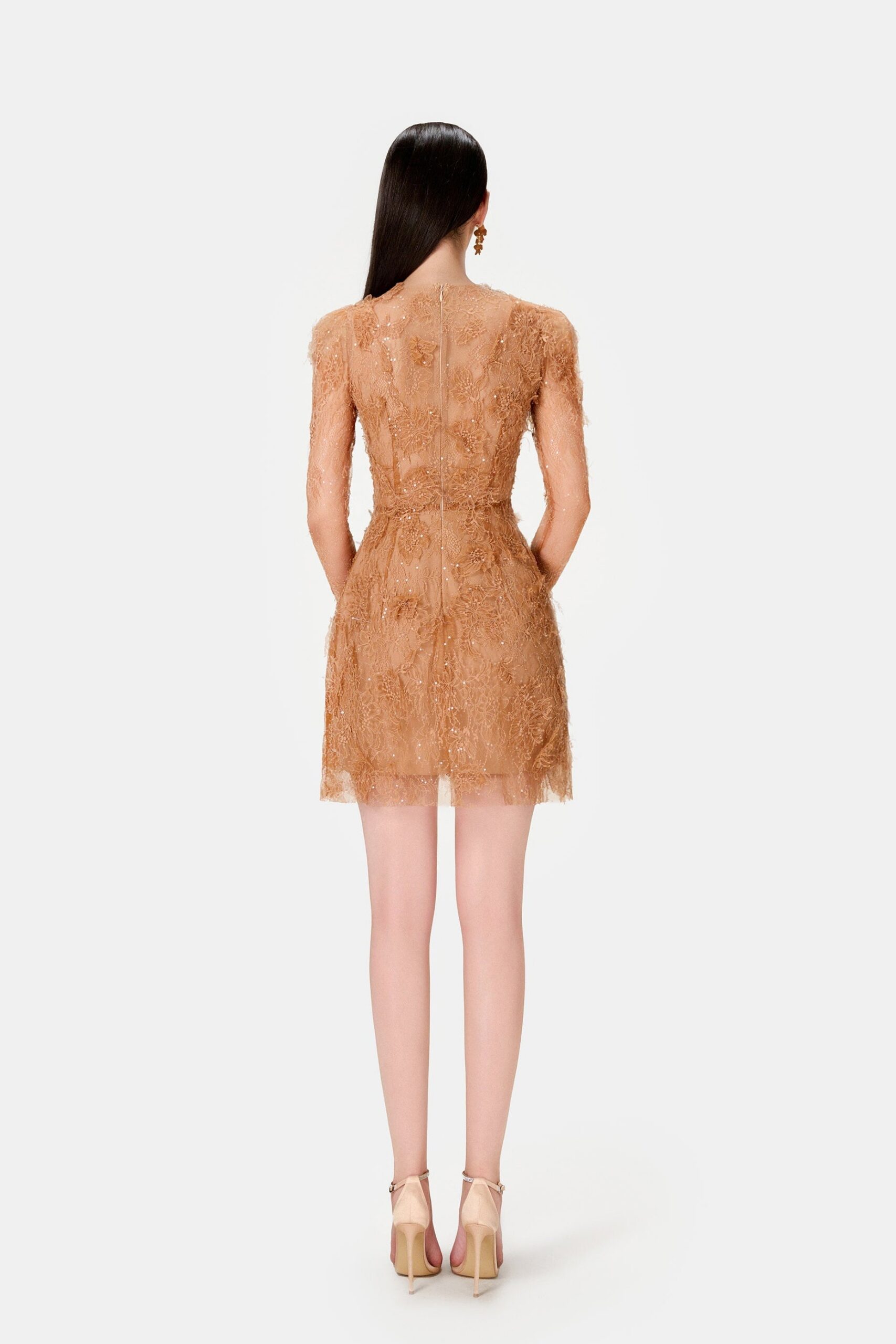 HONEY BEADED LACE MINI DRESS FOR COCKTAIL PARTY