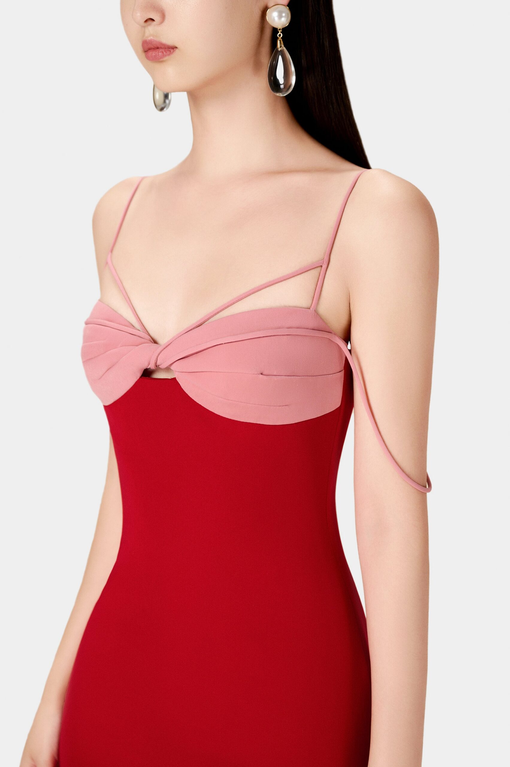 RED TWISTED BODYCON EVENING DRESS