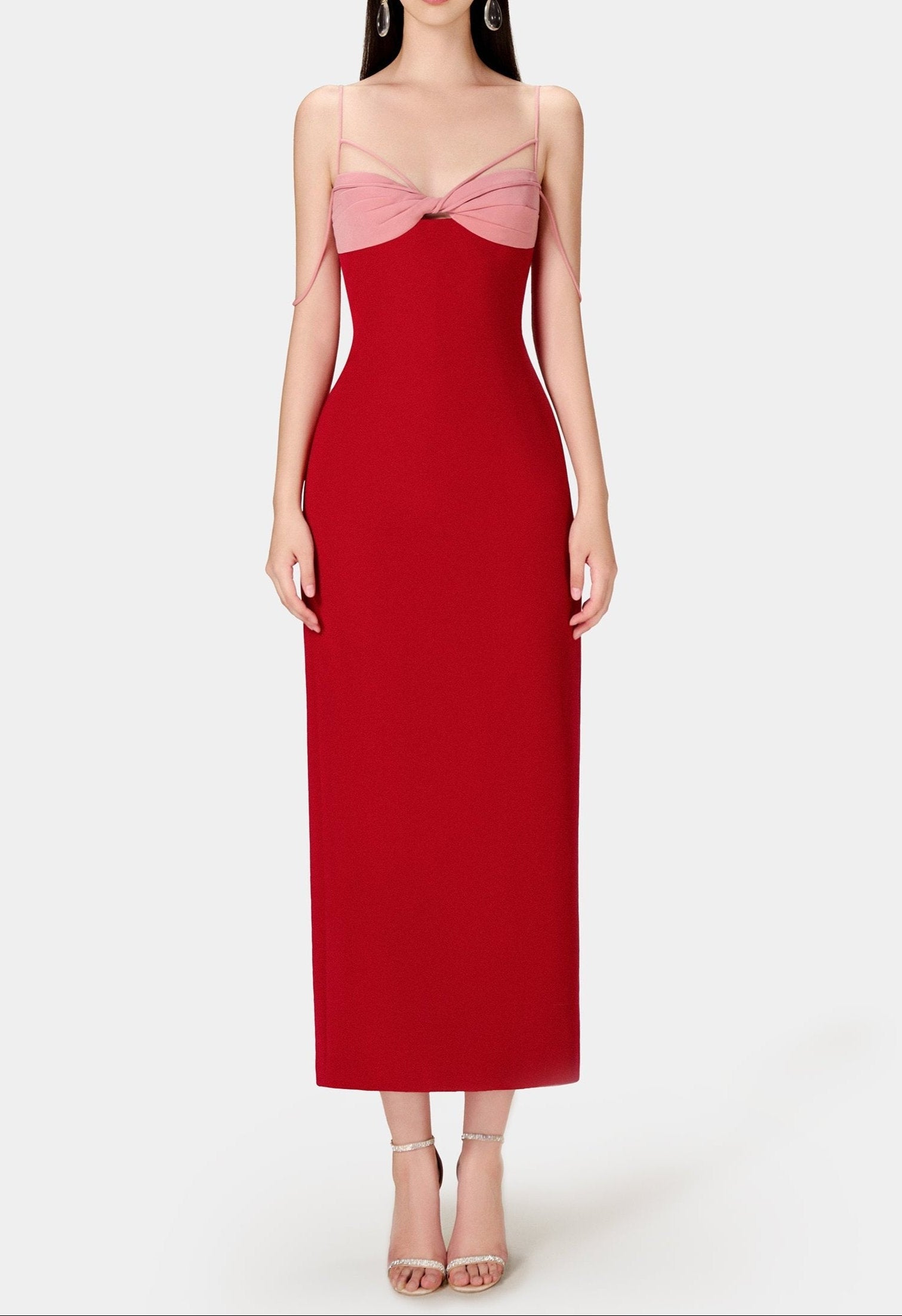 Lobb158448-Recovered RED TWISTED BODYCON EVENING DRESS
