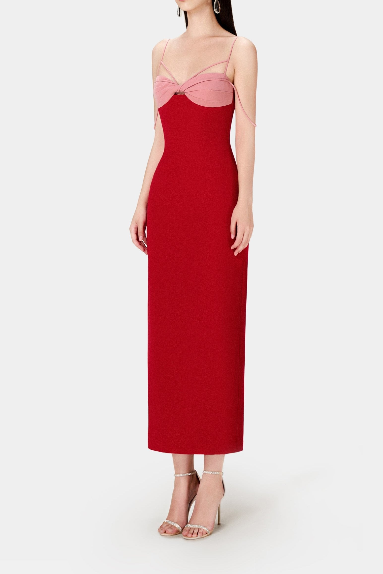 RED TWISTED BODYCON EVENING DRESS