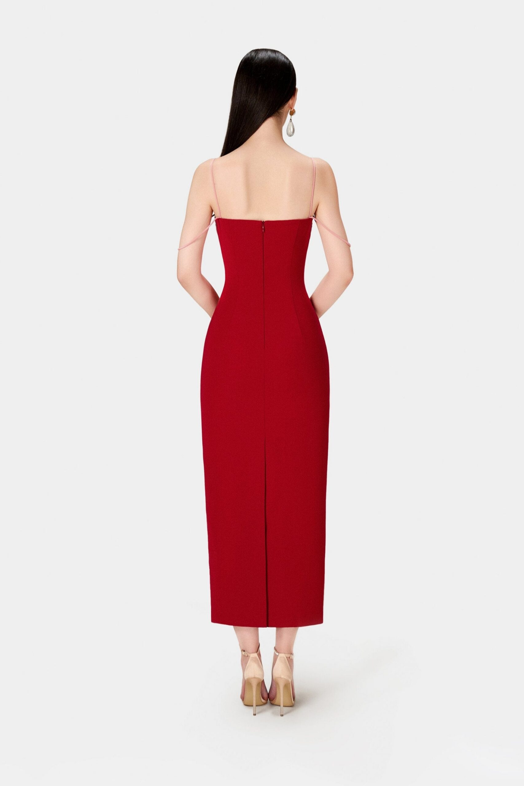 RED TWISTED BODYCON EVENING DRESS