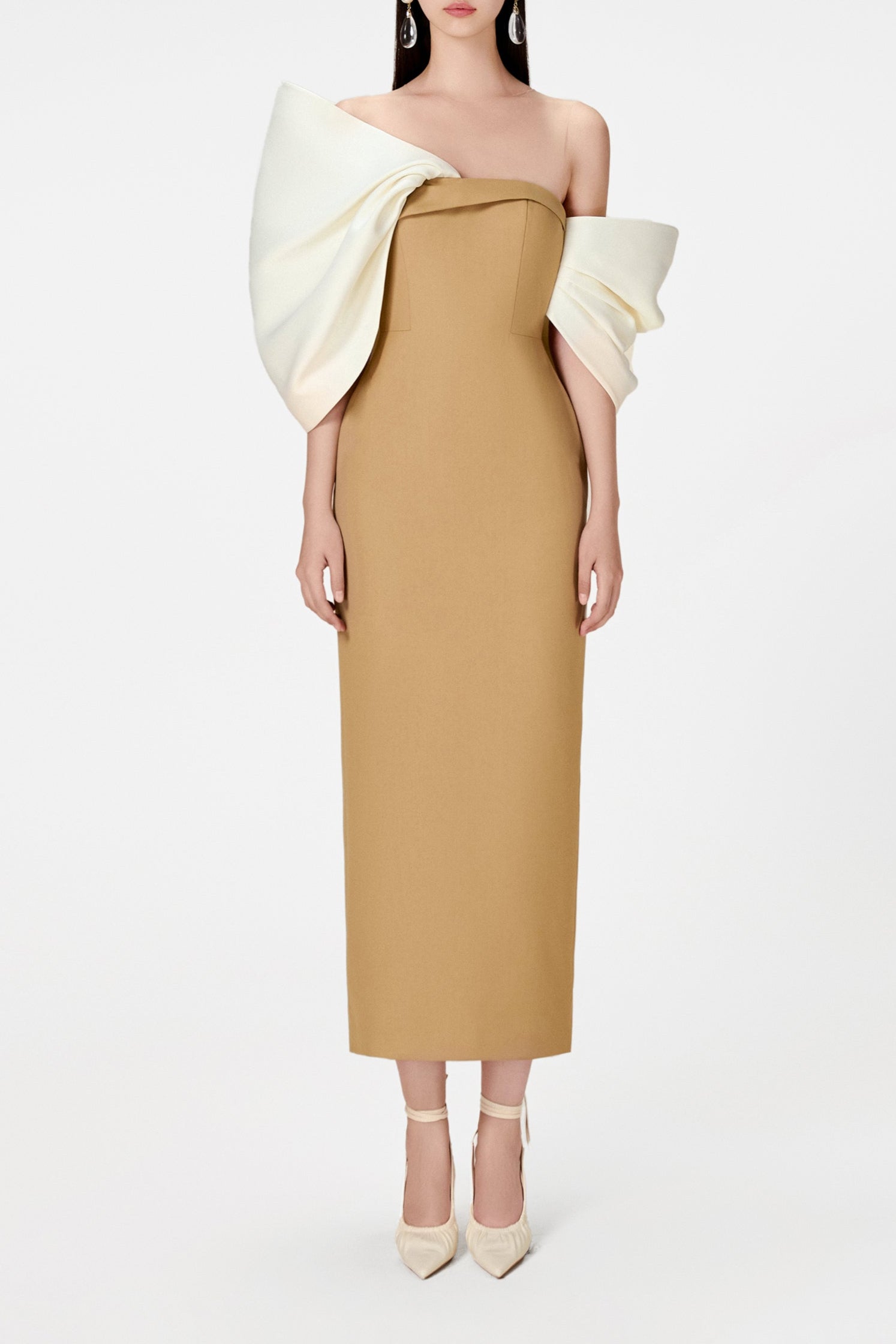 CAMEL BIG BOW PARTY DRESS