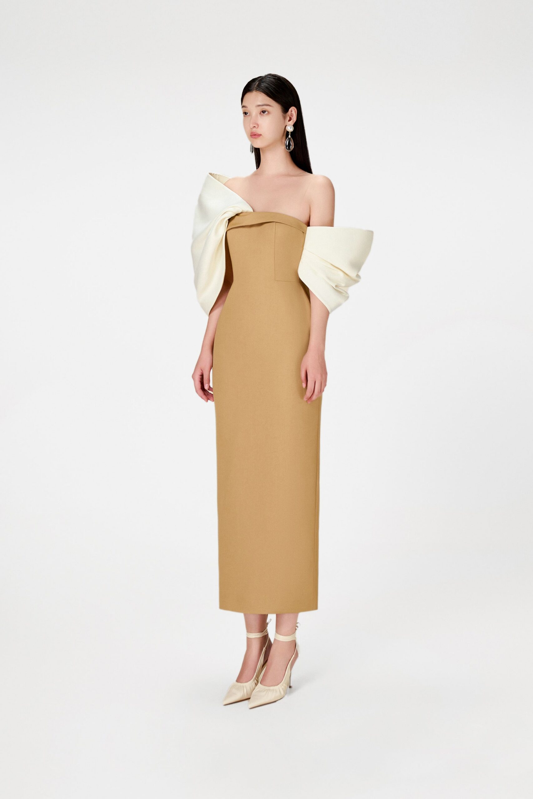 CAMEL BIG BOW PARTY DRESS
