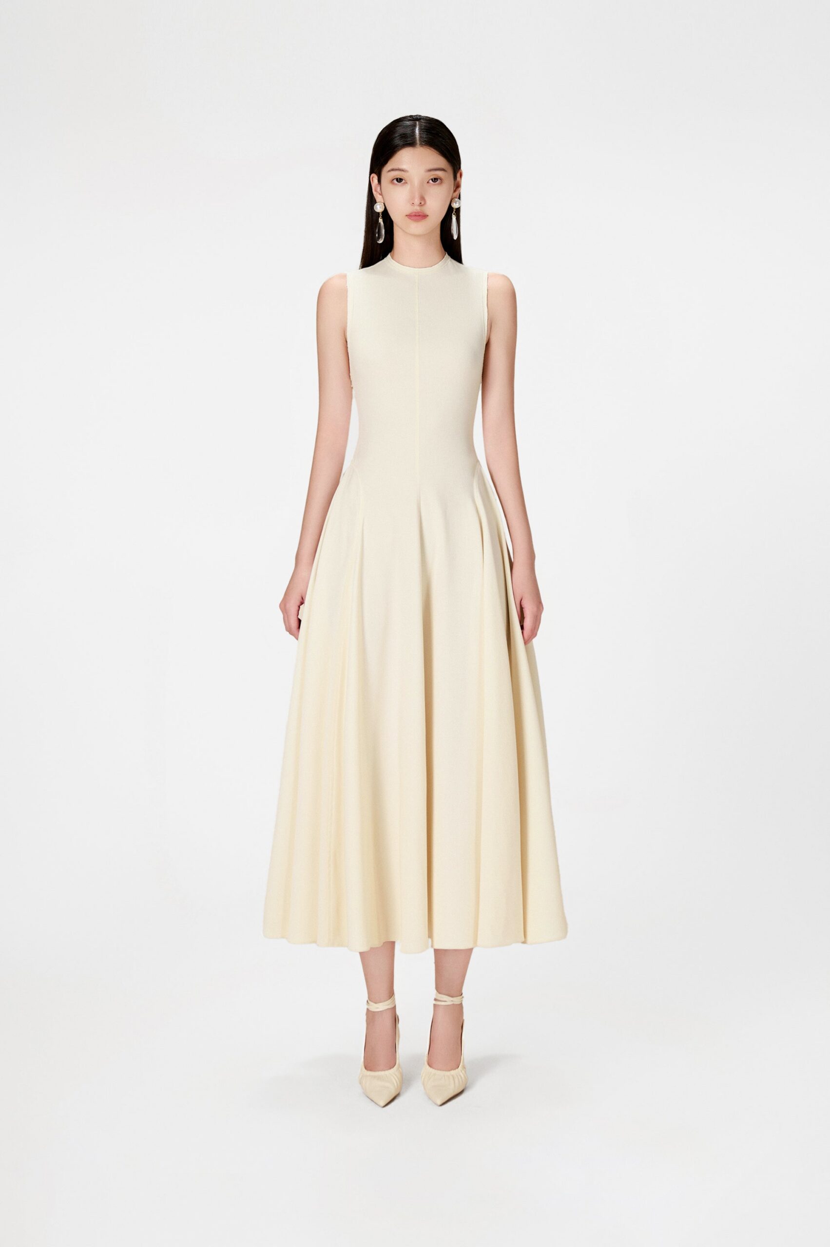 IVORY RAW EDGE MIDI DRESS FOR WEDDING GUEST
