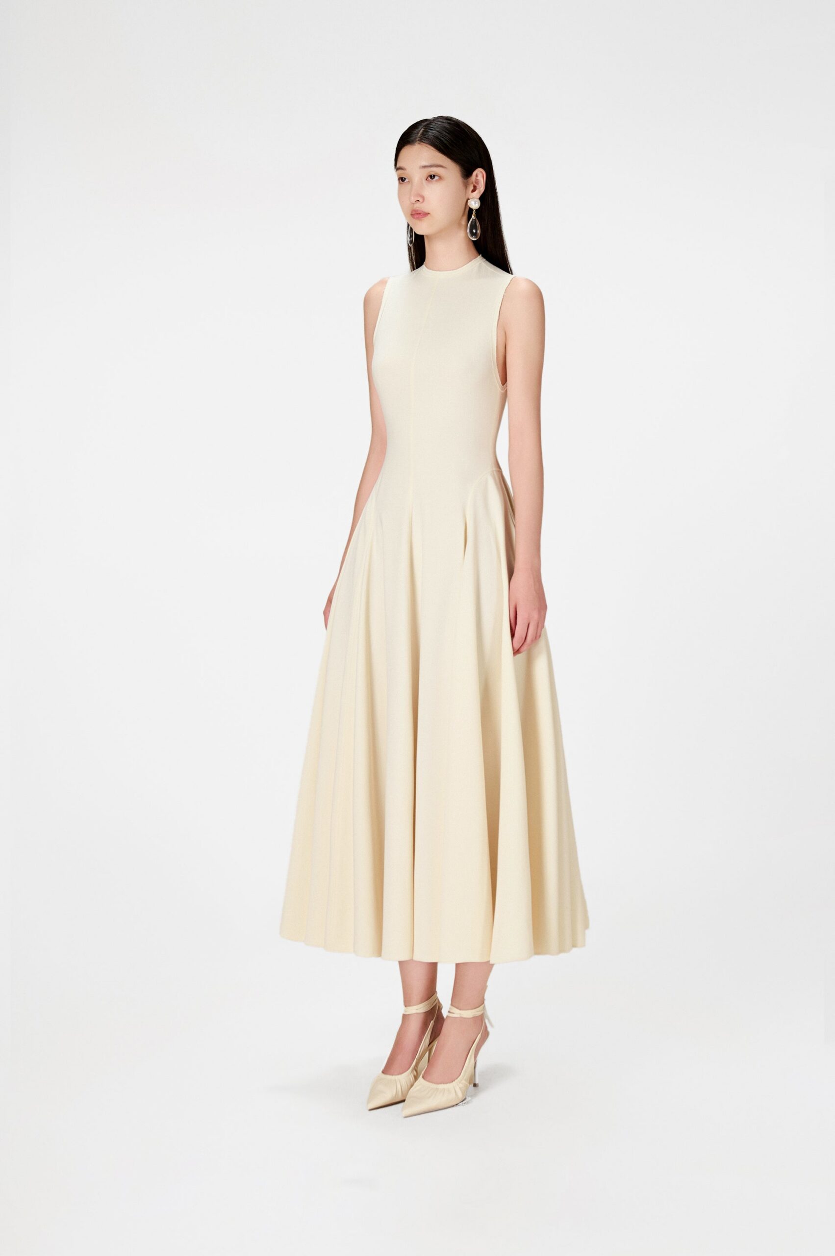 IVORY RAW EDGE MIDI DRESS FOR WEDDING GUEST
