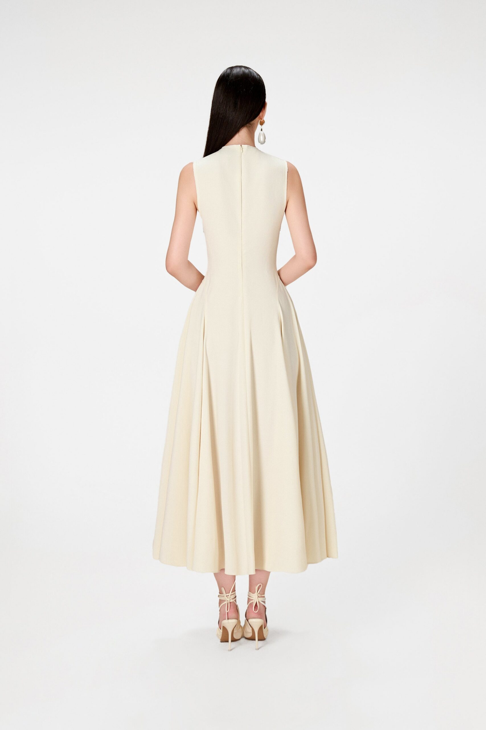 IVORY RAW EDGE MIDI DRESS FOR WEDDING GUEST