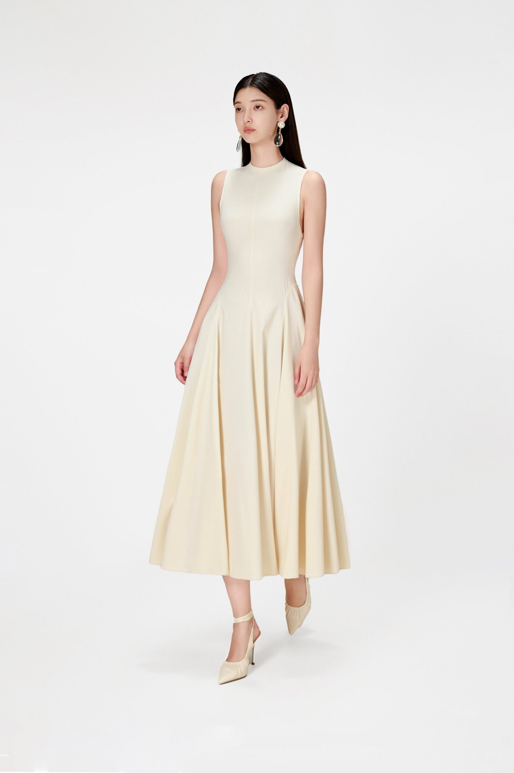 IVORY RAW EDGE MIDI DRESS FOR WEDDING GUEST