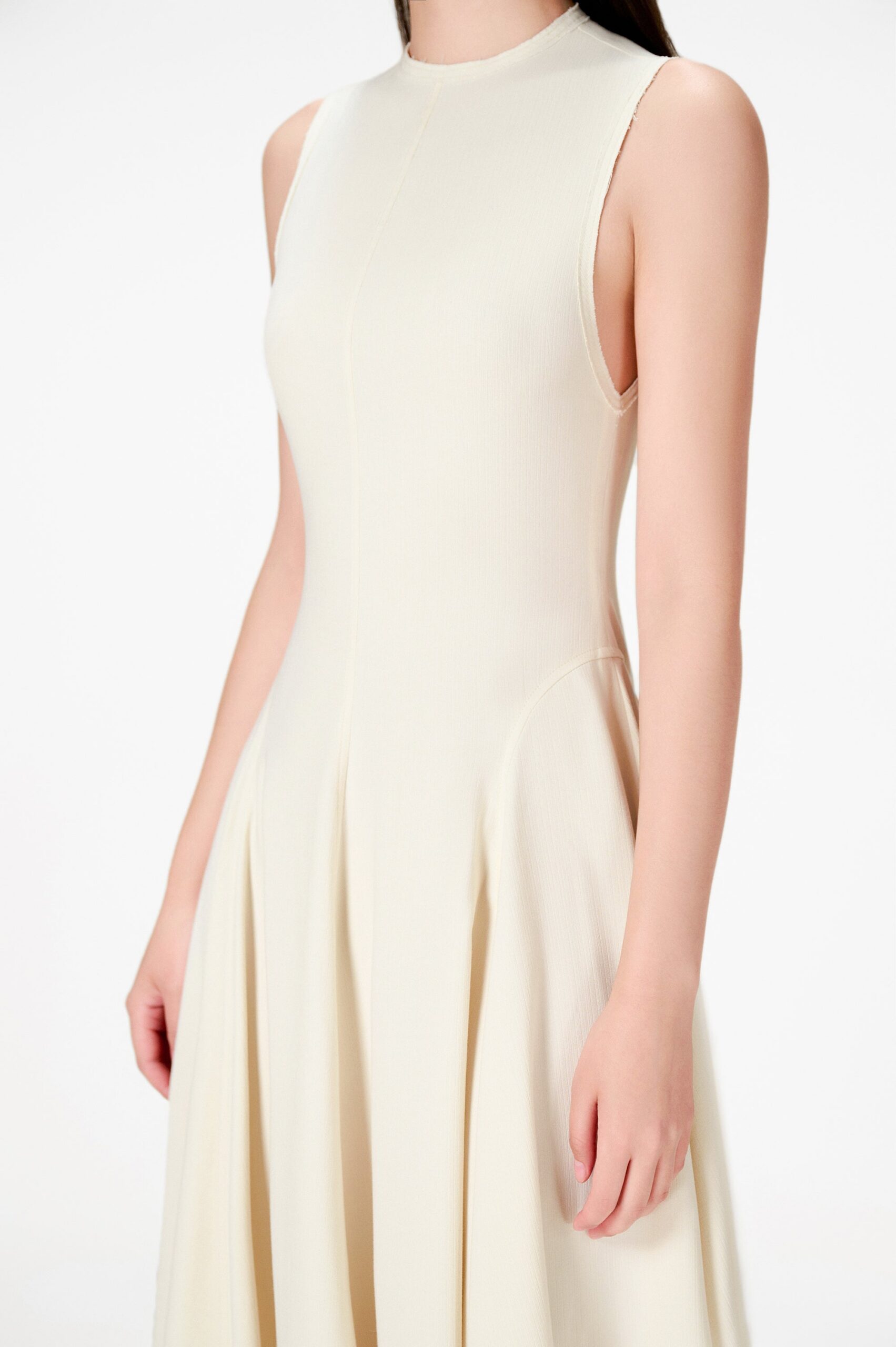 IVORY RAW EDGE MIDI DRESS FOR WEDDING GUEST