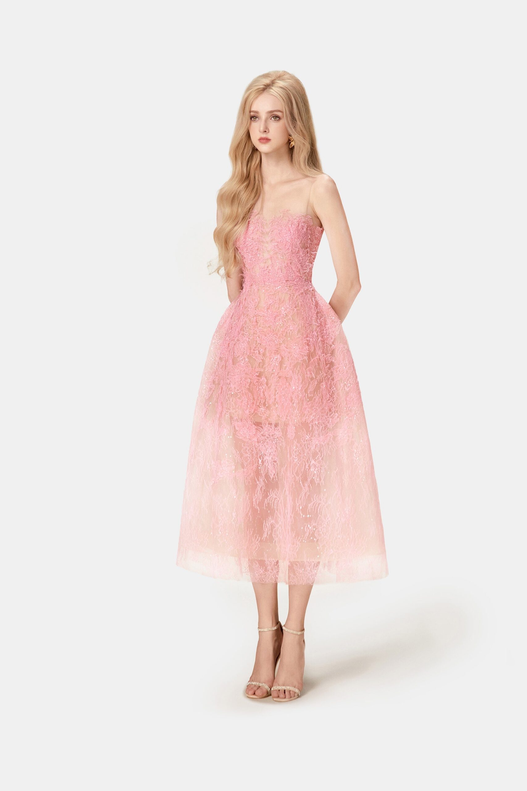 PINK BEADED LACE PARTY DRESS