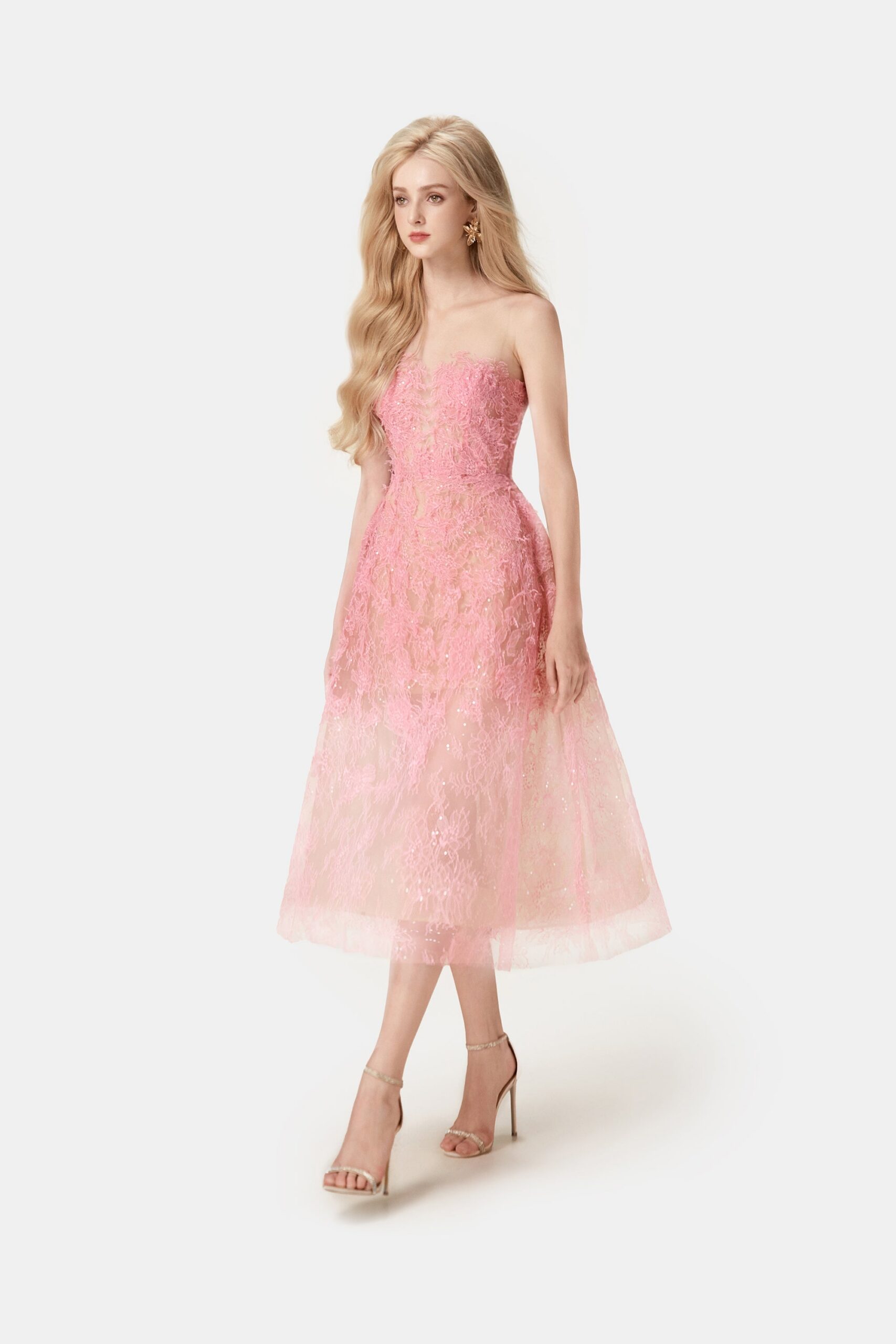 PINK BEADED LACE PARTY DRESS